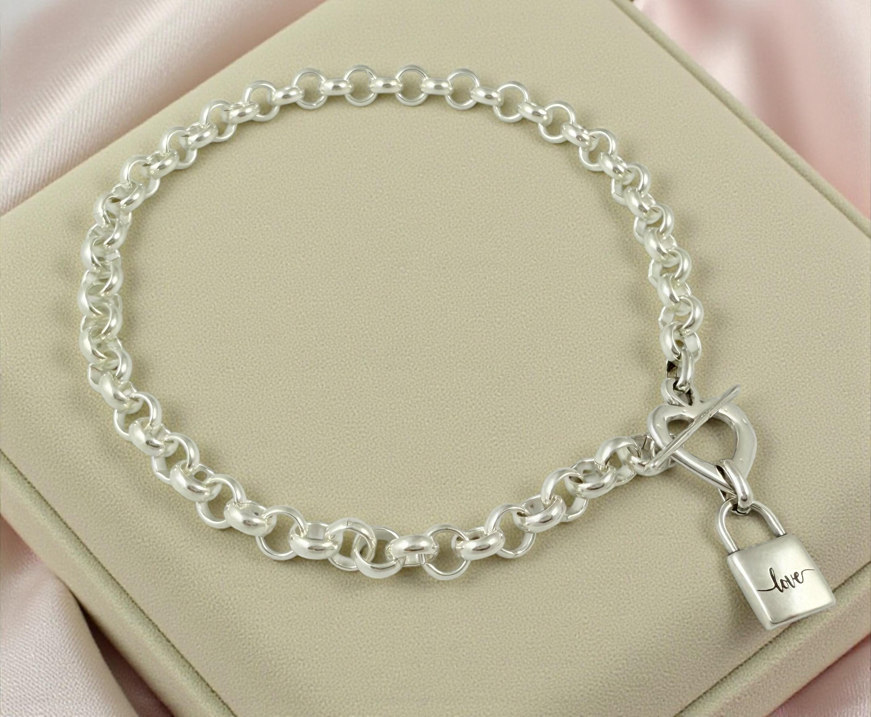 Chunky Rolo Chain Necklace – Heart Toggle Clasp with “love” Padlock – Boho Brutalist Gift – Handmade Kukuri Jewelry