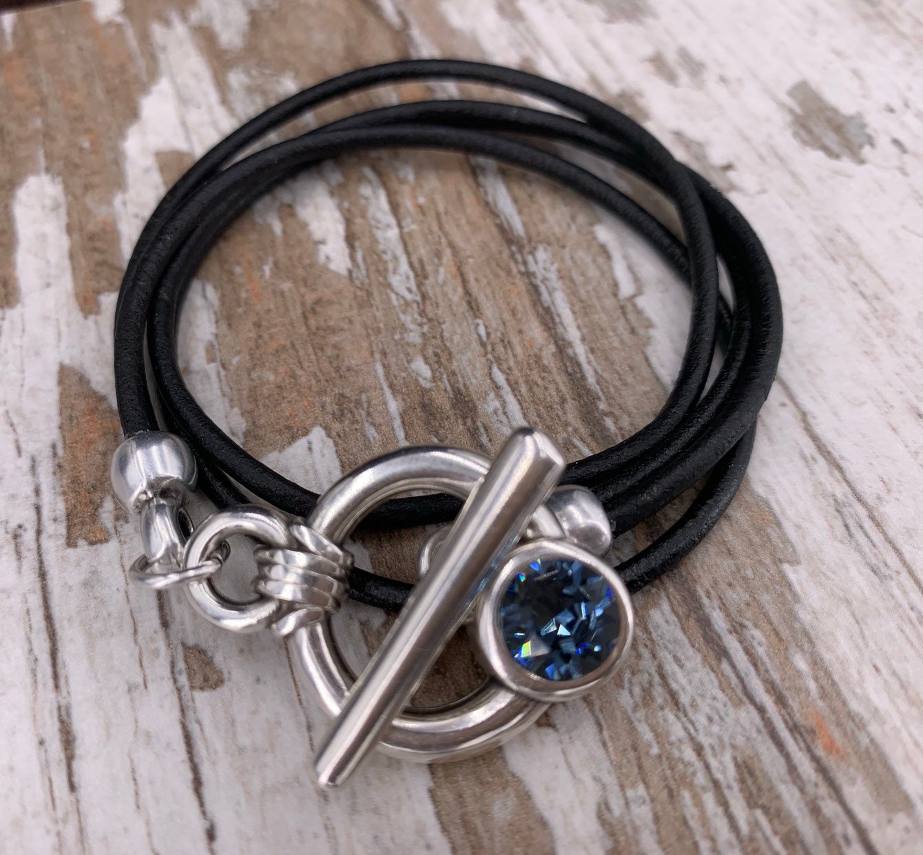 Boho Wrap Leather Bracelet – Swarovski Crystal – Toggle Clasp – Custom Fit – Handmade Kukuri Jewelry