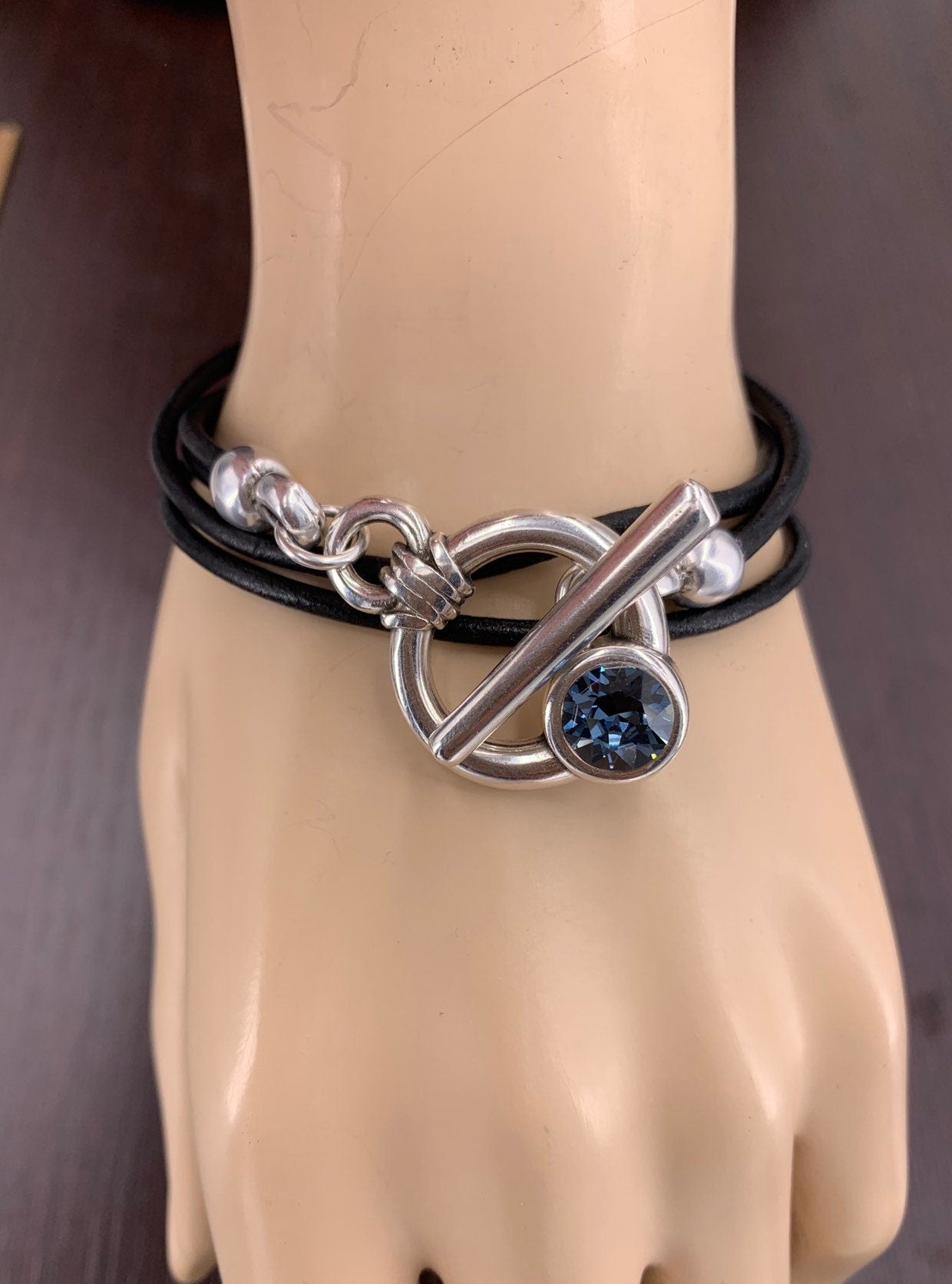 Boho Wrap Leather Bracelet – Swarovski Crystal – Toggle Clasp – Custom Fit – Handmade Kukuri Jewelry