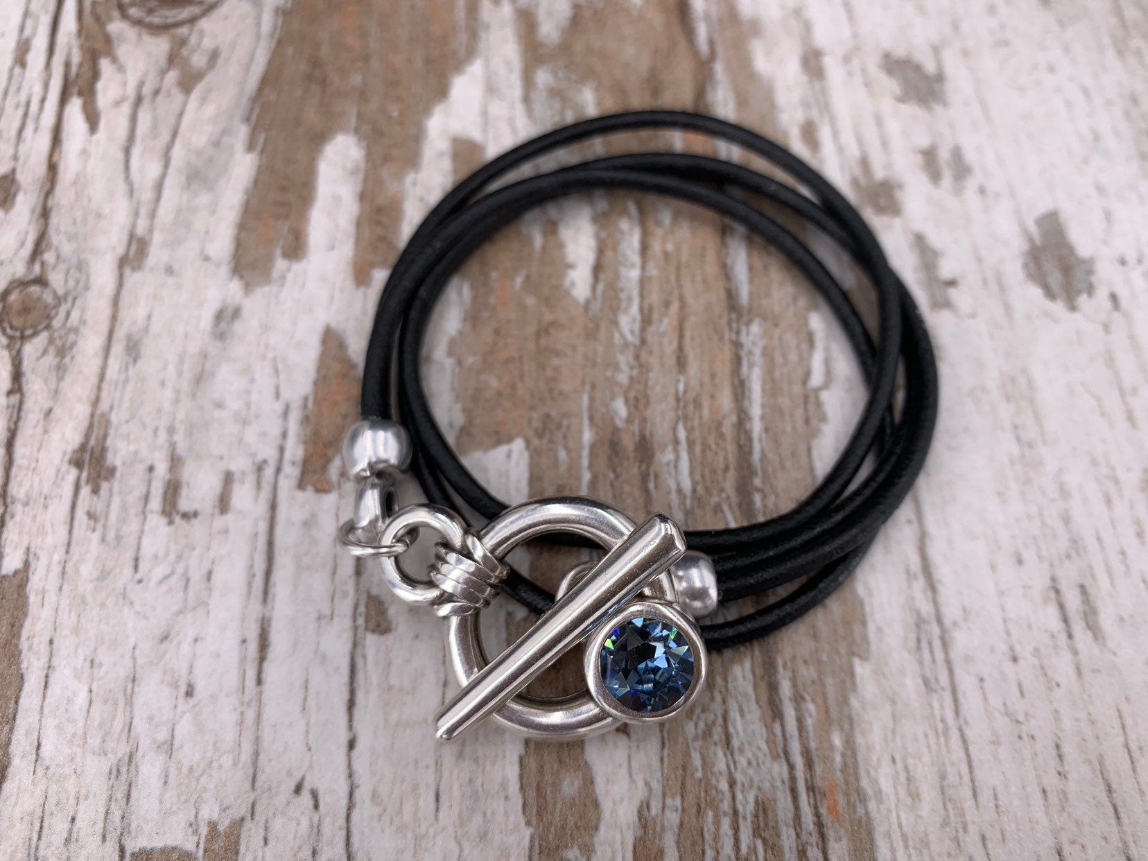 Boho Wrap Leather Bracelet – Swarovski Crystal – Toggle Clasp – Custom Fit – Handmade Kukuri Jewelry