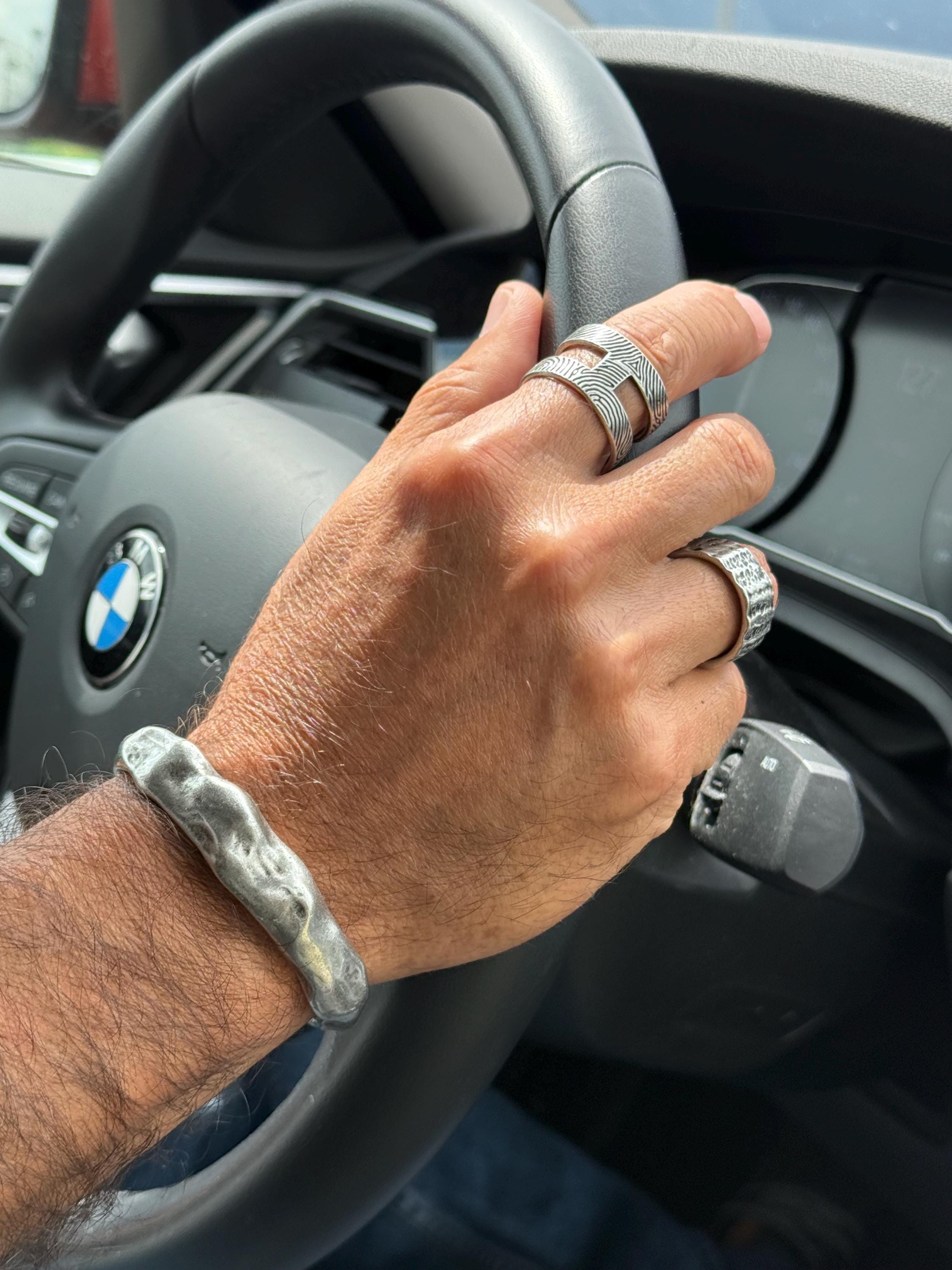 Chunky Hammered Pewter open Cuff – Vintage bold Rock Style – Adjustable Men’s Bangle – Handmade Kukuri Jewelry