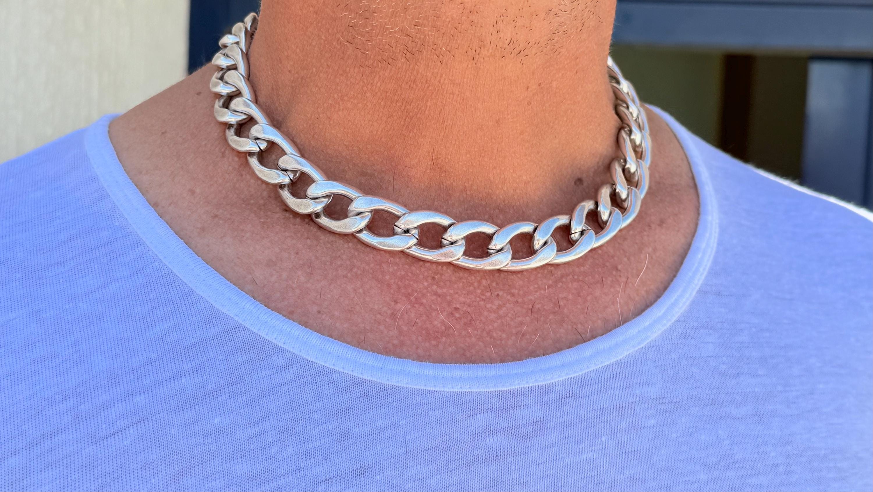 Chunky Cuban Curb Chain Necklace for Men – Masculine Silver – Statement Gift – Handmade Kukuri Jewelry