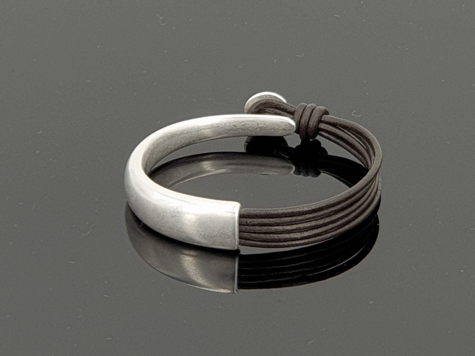 Half Cuff Leather chunky Bracelet – Silver-Plated bold – Unisex Boho Rock Style – Handmade Kukuri Jewelry