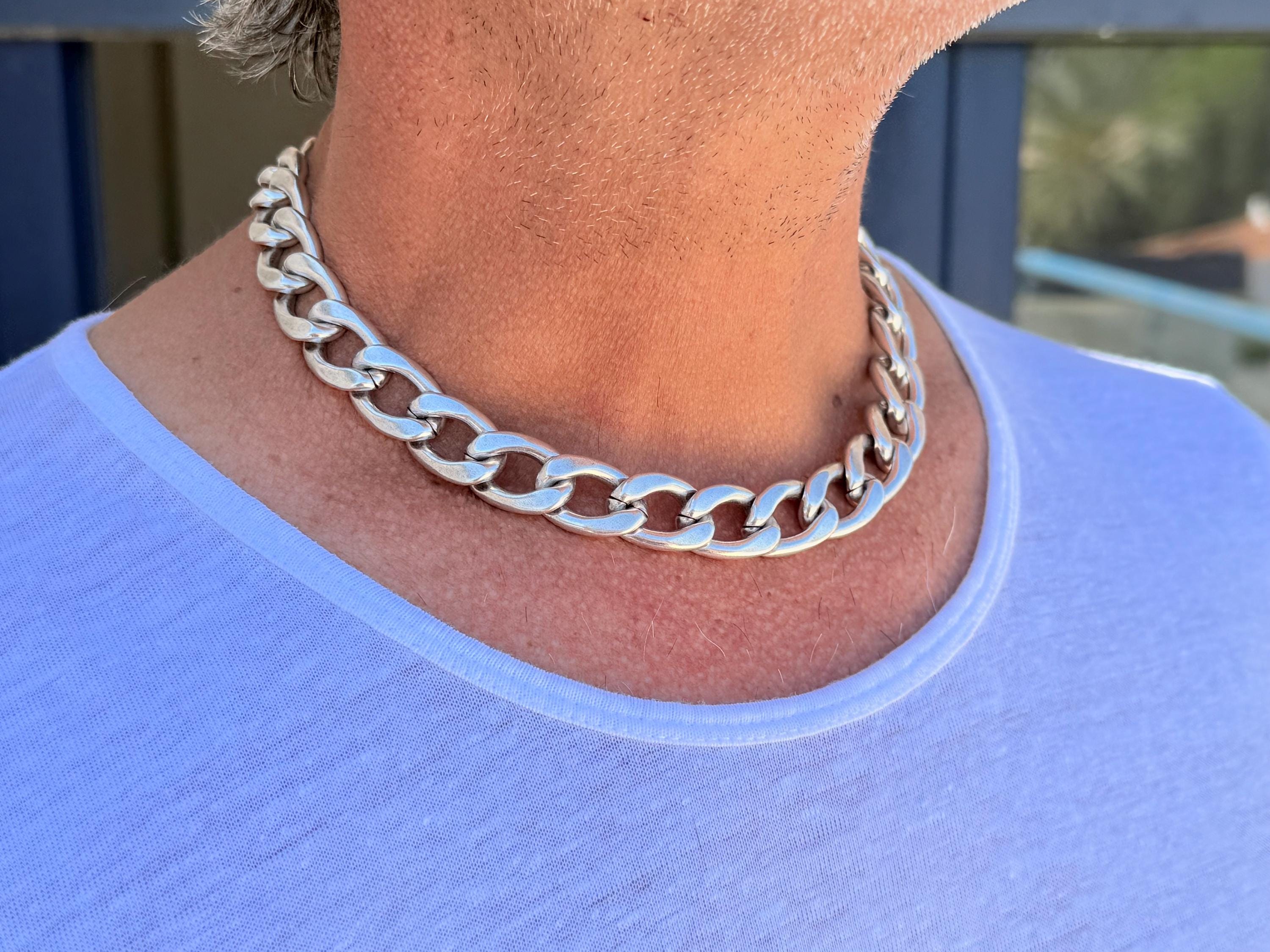 Chunky Cuban Curb Chain Necklace for Men – Masculine Silver – Statement Gift – Handmade Kukuri Jewelry