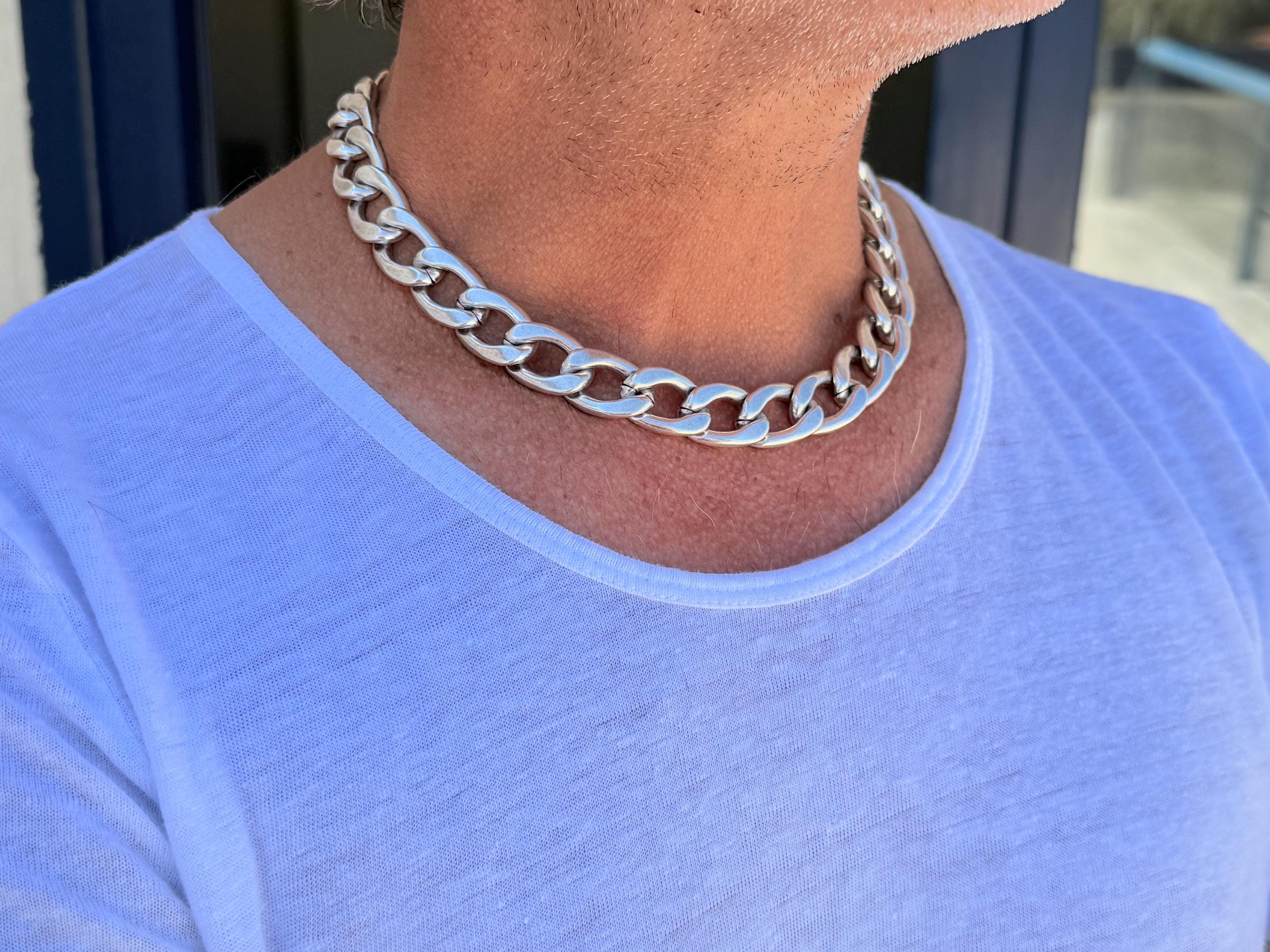 Chunky Cuban Curb Chain Necklace for Men – Masculine Silver – Statement Gift – Handmade Kukuri Jewelry