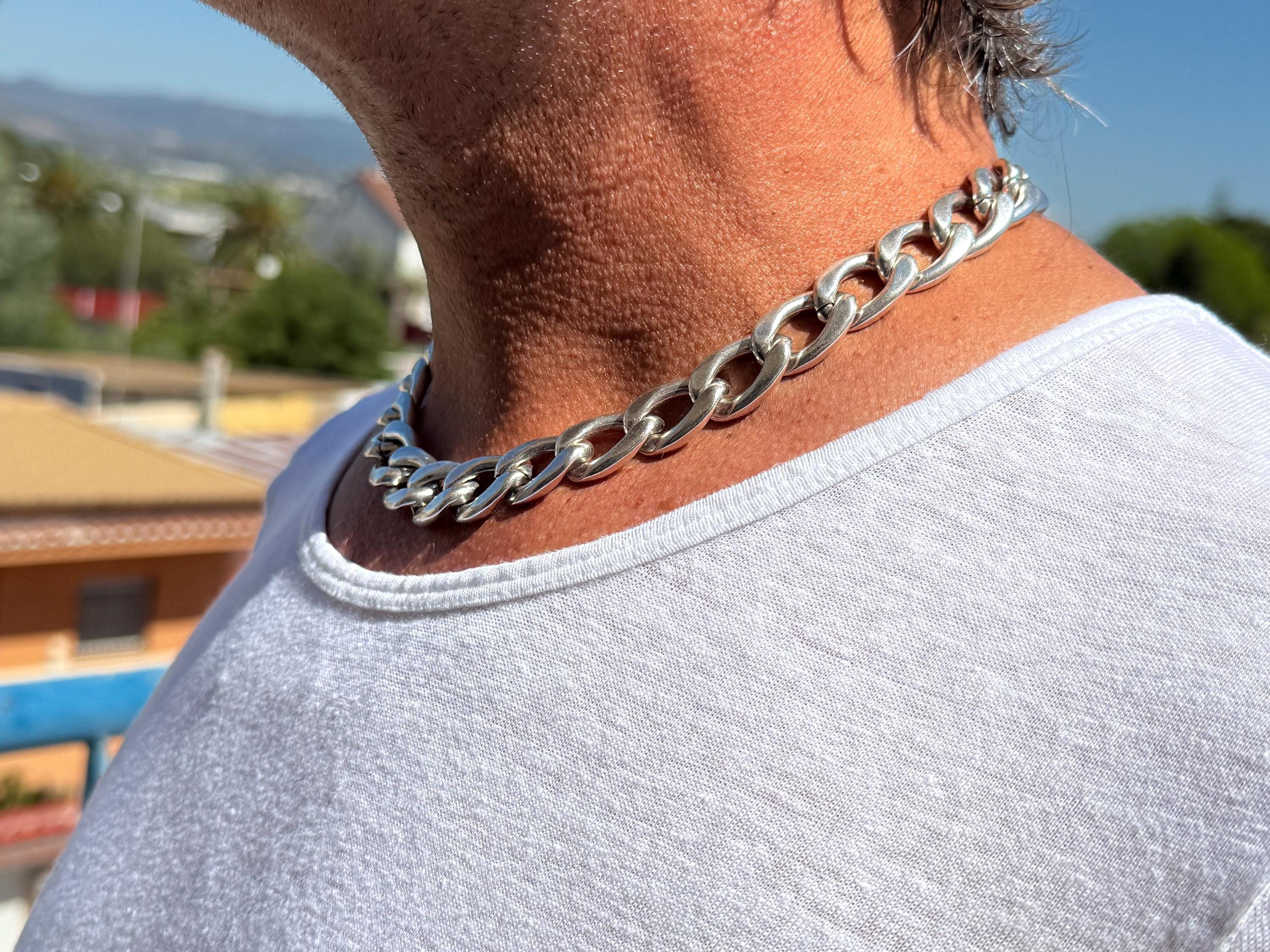Chunky Cuban Curb Chain Necklace for Men – Masculine Silver – Statement Gift – Handmade Kukuri Jewelry