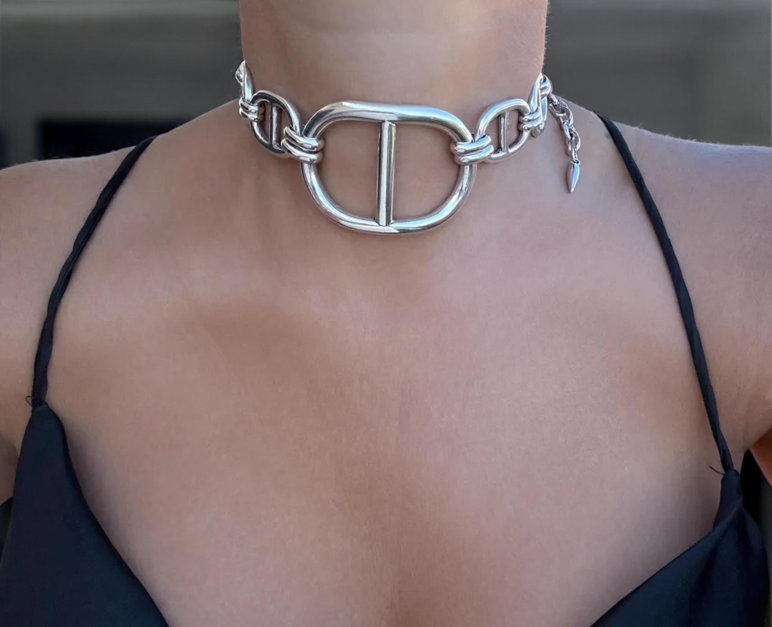 Chunky Mariner silver extra large Link Choker – Industrial Brutalist Bold Style – Adjustable – Handmade Kukuri Jewelry