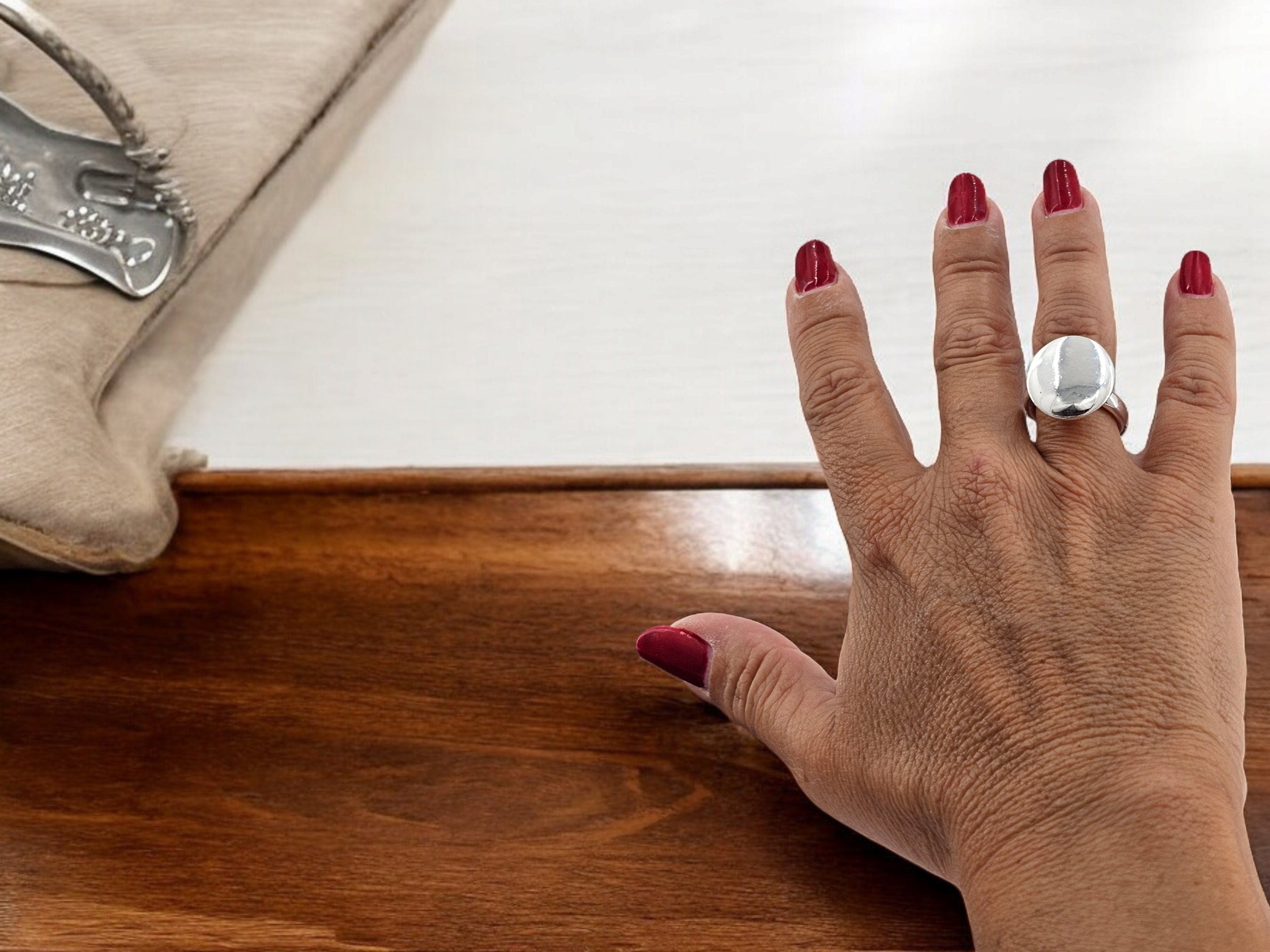 Chunky ring, silver boho ring, round boho silver ring, button silver ring, statement ring, Uno de 50 style