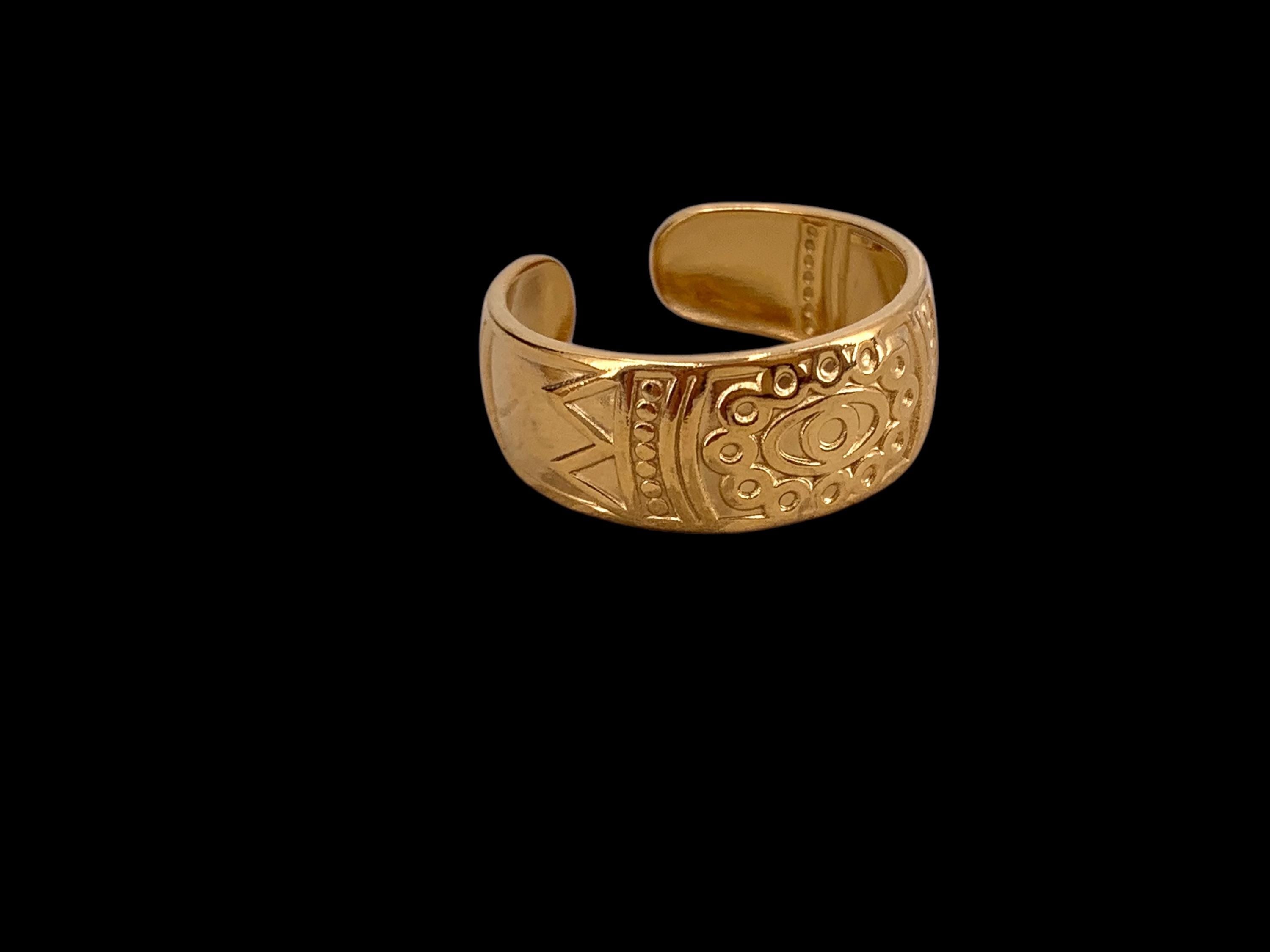 Engraved silver or gold ring, Bohemian ring, unique design ring, statement ring, tribal ring, bold ring, stainless steel ring, gift for her