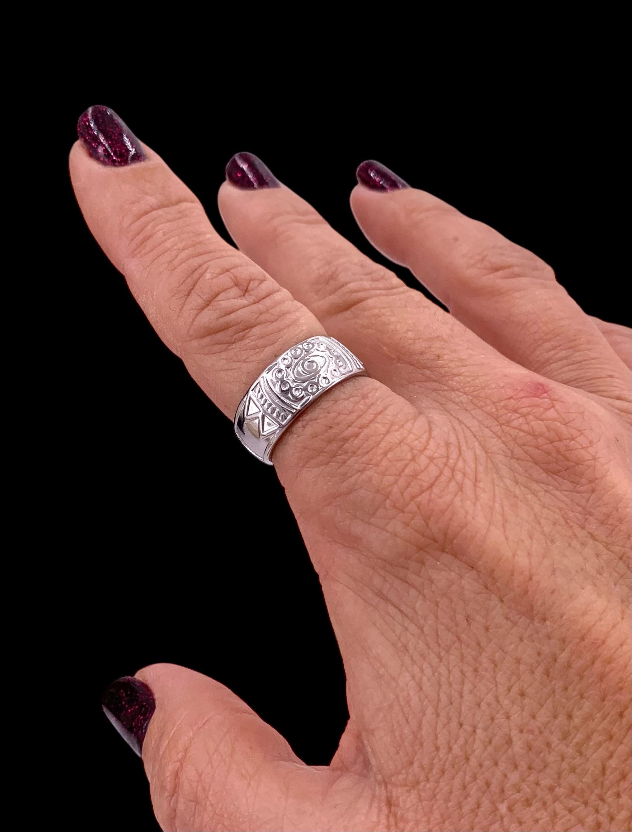 Engraved silver or gold ring, Bohemian ring, unique design ring, statement ring, tribal ring, bold ring, stainless steel ring, gift for her