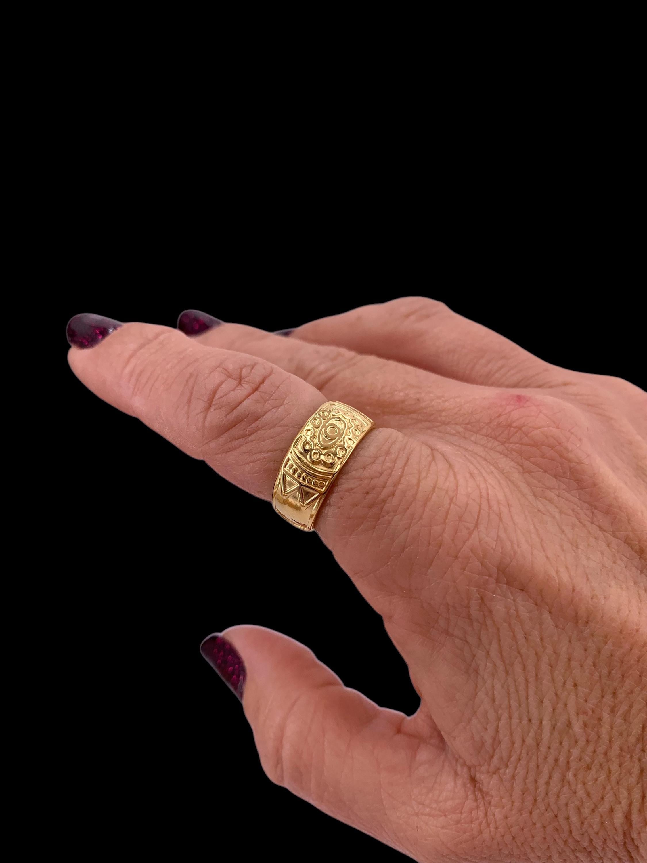 Engraved silver or gold ring, Bohemian ring, unique design ring, statement ring, tribal ring, bold ring, stainless steel ring, gift for her