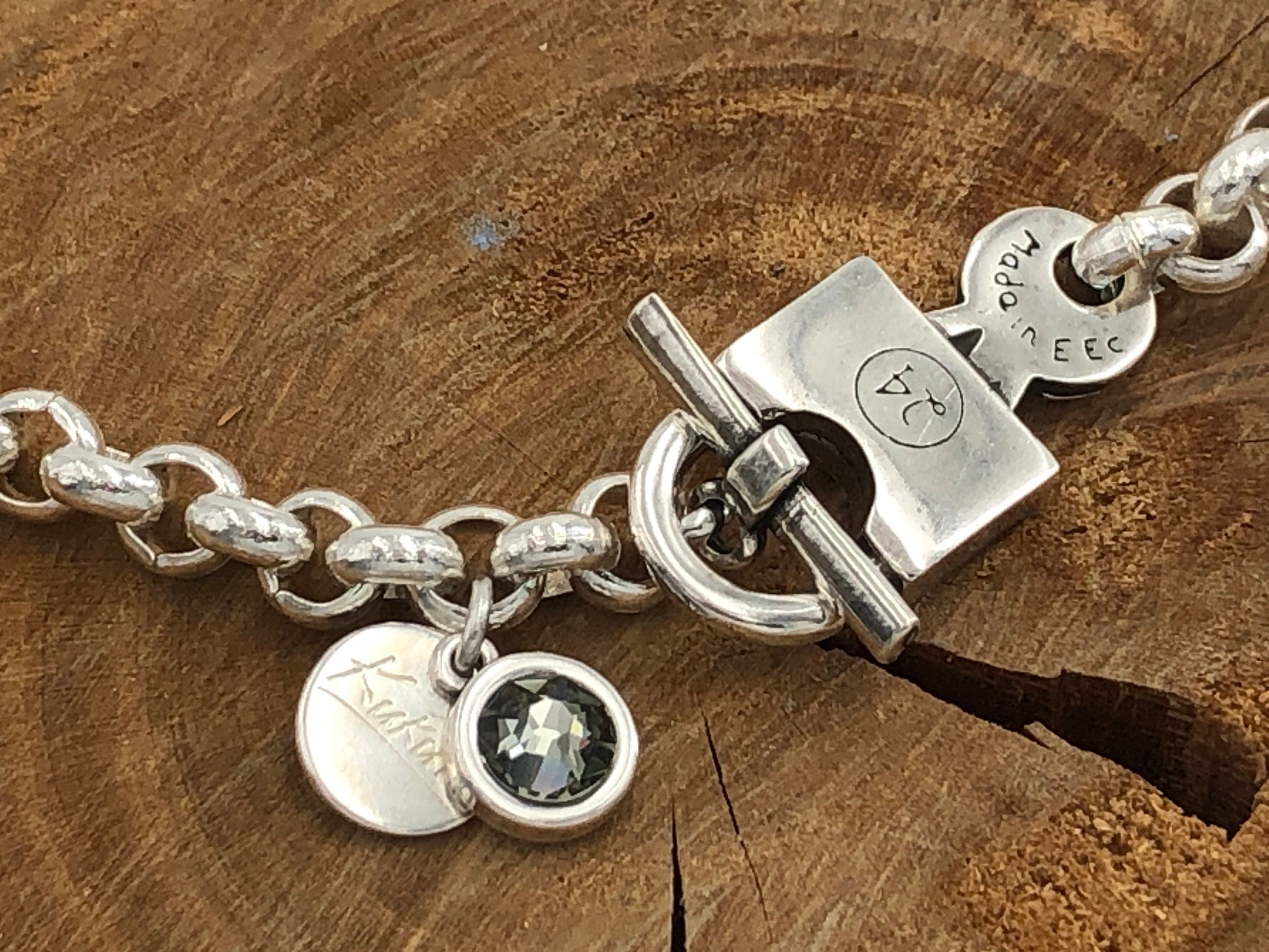 Chunky silver Chain Necklace with Bold Padlock Toggle Clasp with Swarovski crystal Charm
