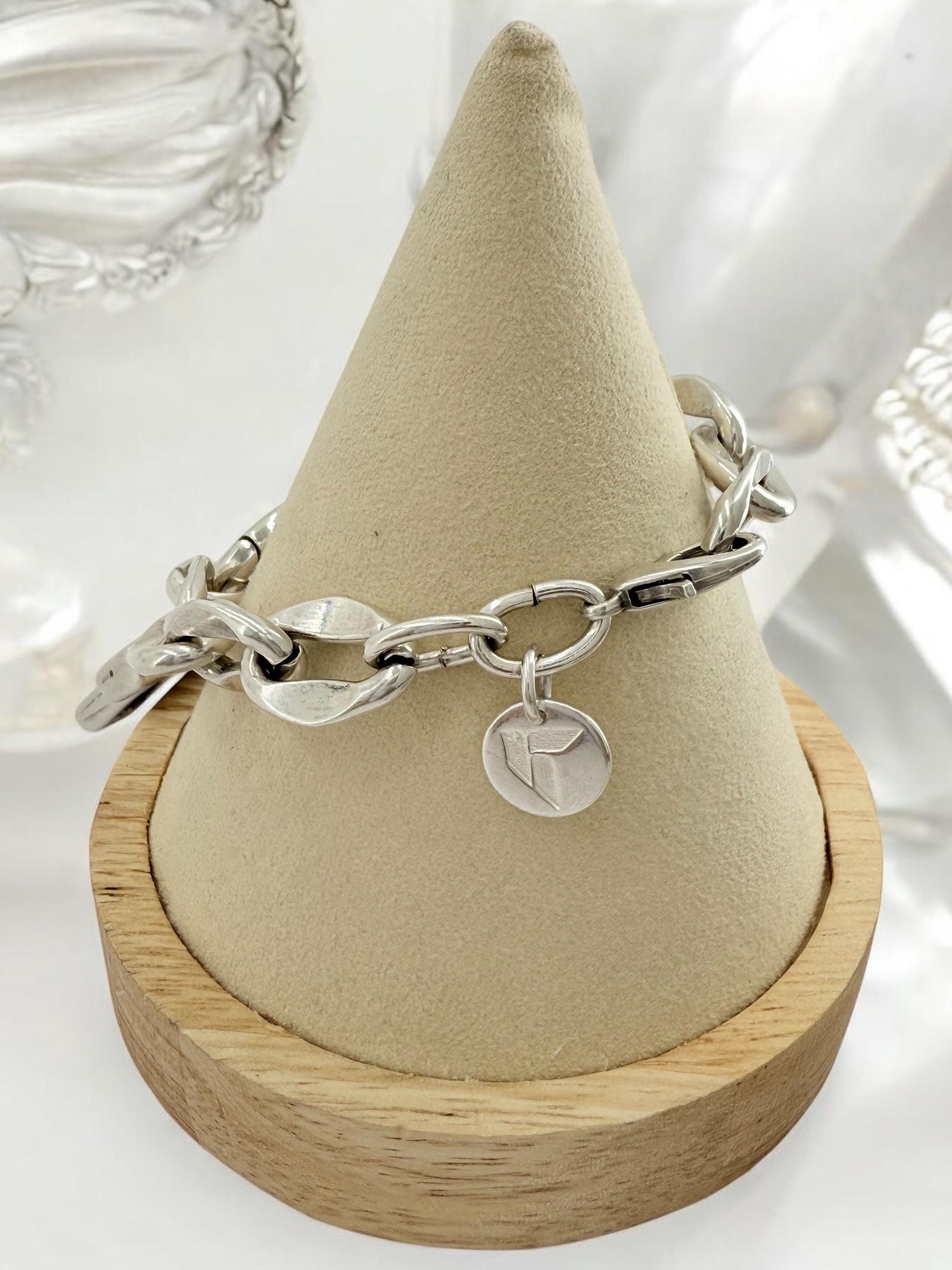 Chunky silver chain bracelet with bold cross pendant, handmade customized Jewelry.