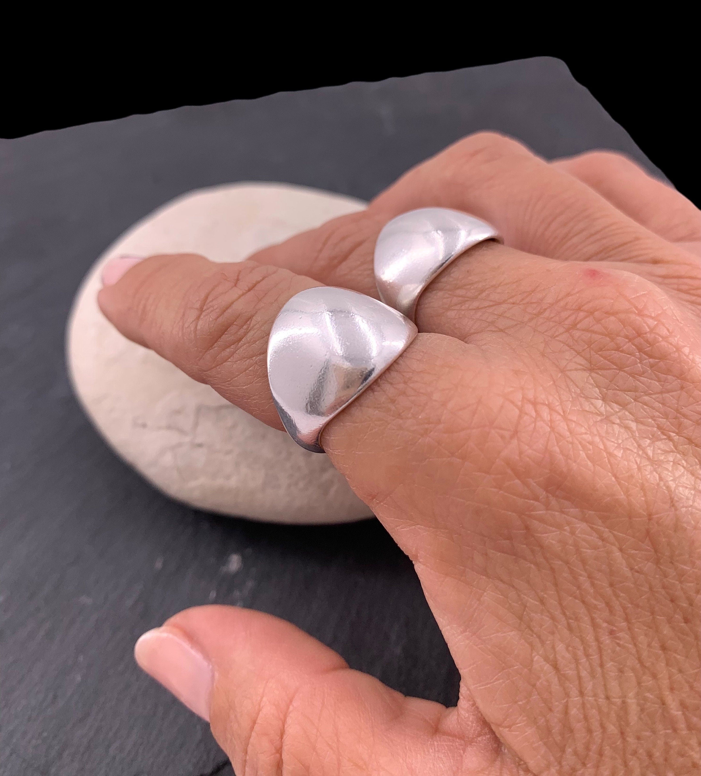 Chunky silver dome bold ring, rock style industrial jewelry