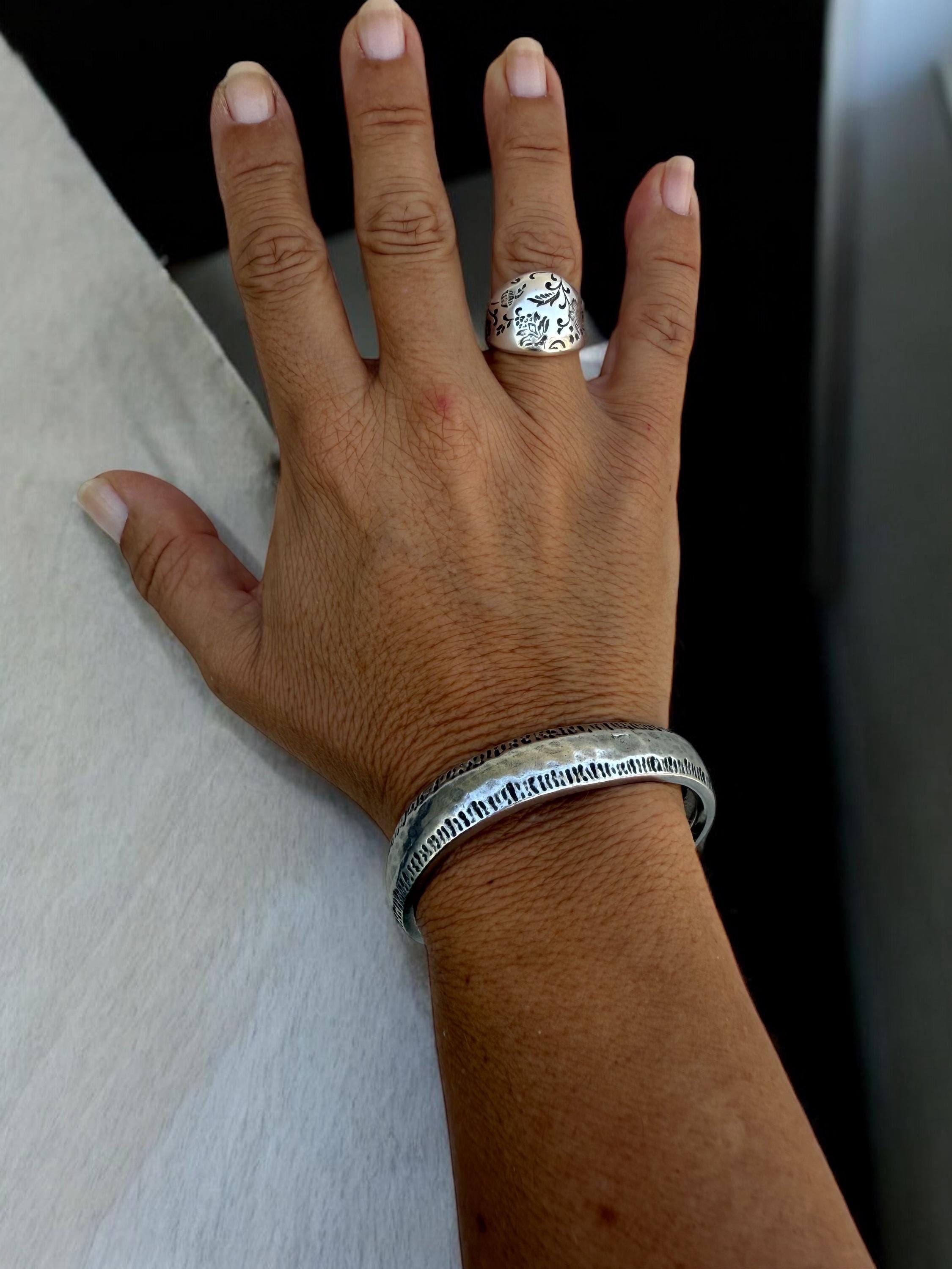 Adjustable Silver-Plated Brass Cuff – Unisex Handmade bold Bracelet - open bangle