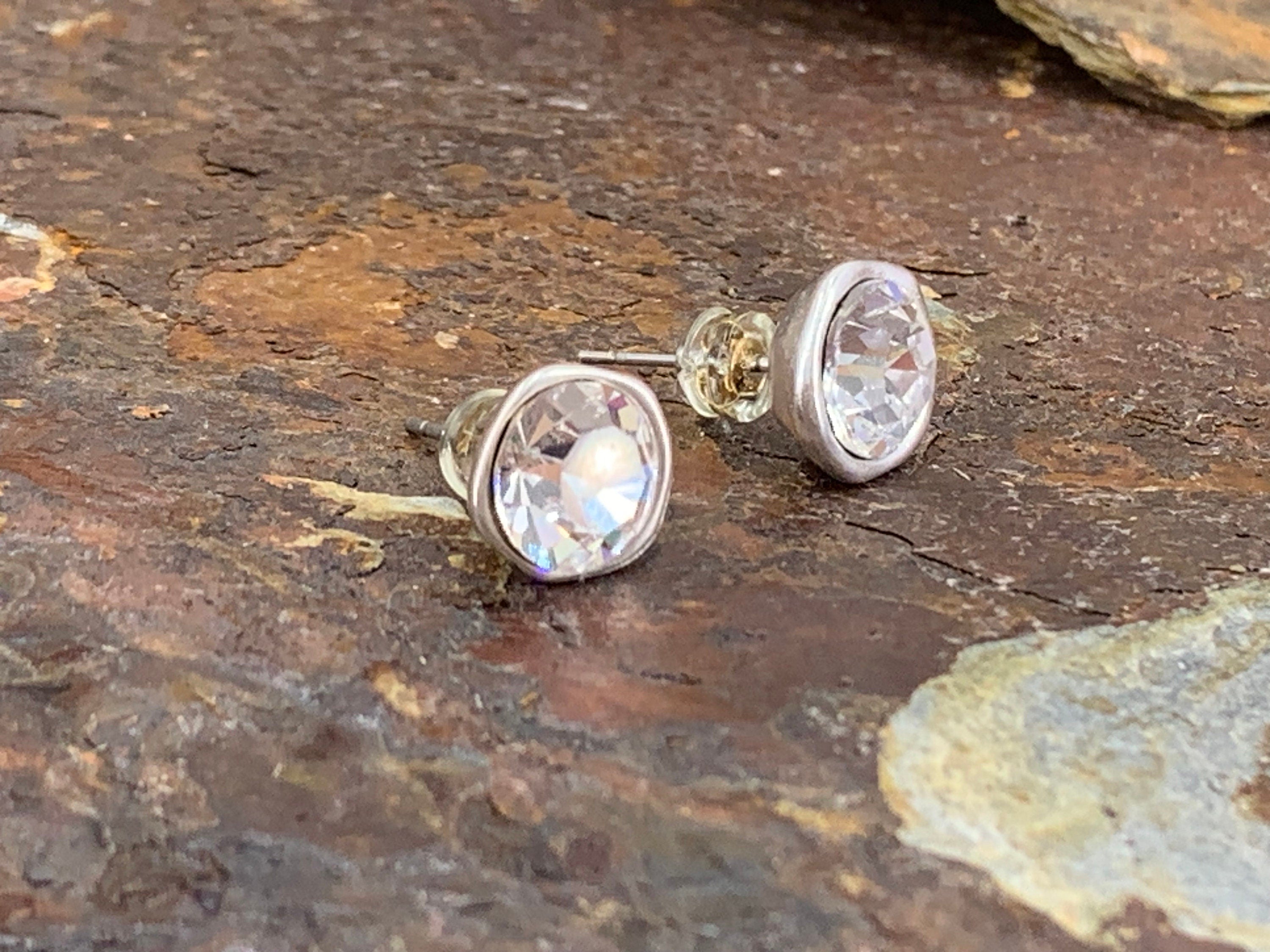 Swarovski crystal silver sparkling earrings, vintage bold studs