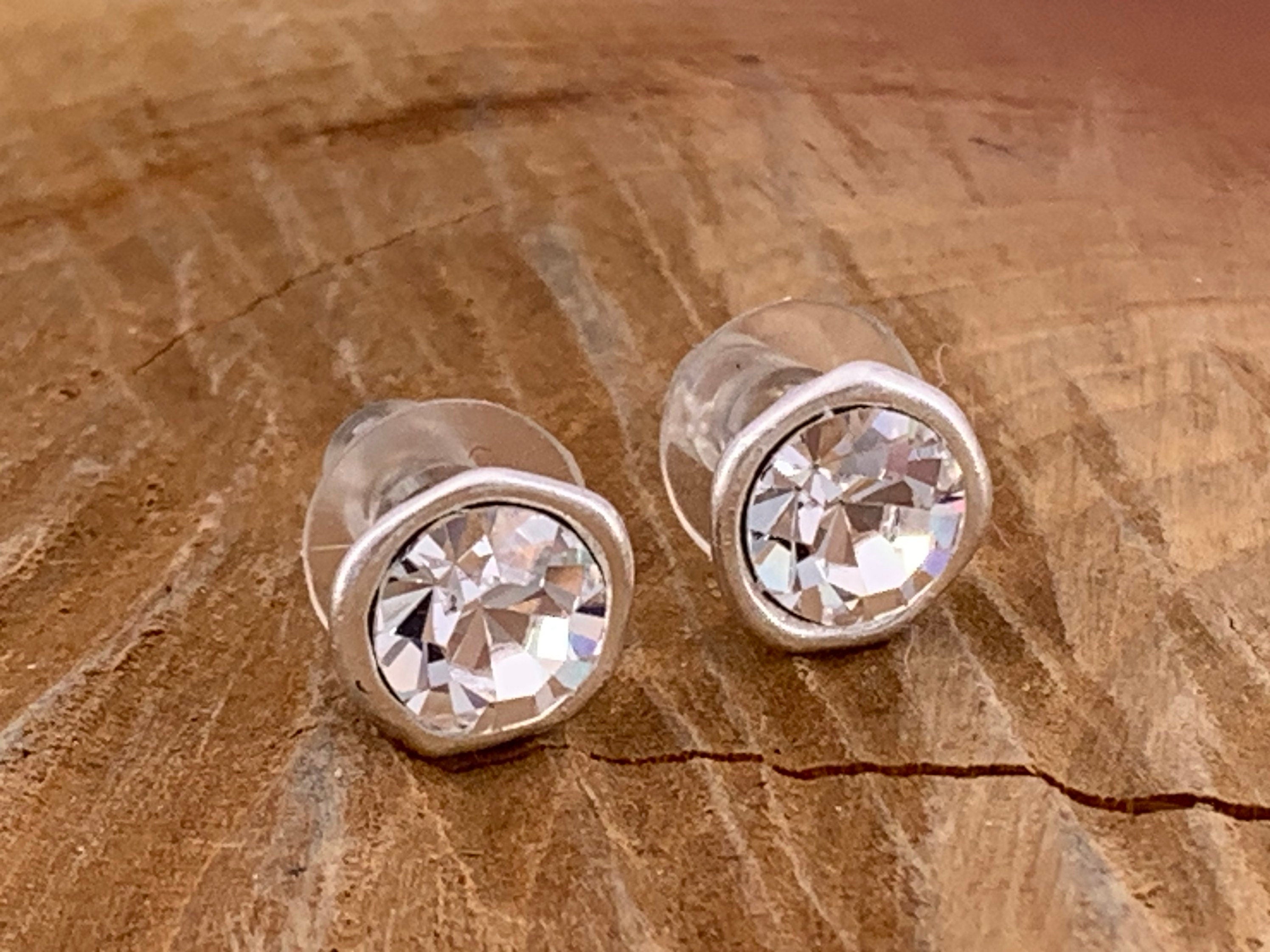 Swarovski crystal silver sparkling earrings, vintage bold studs