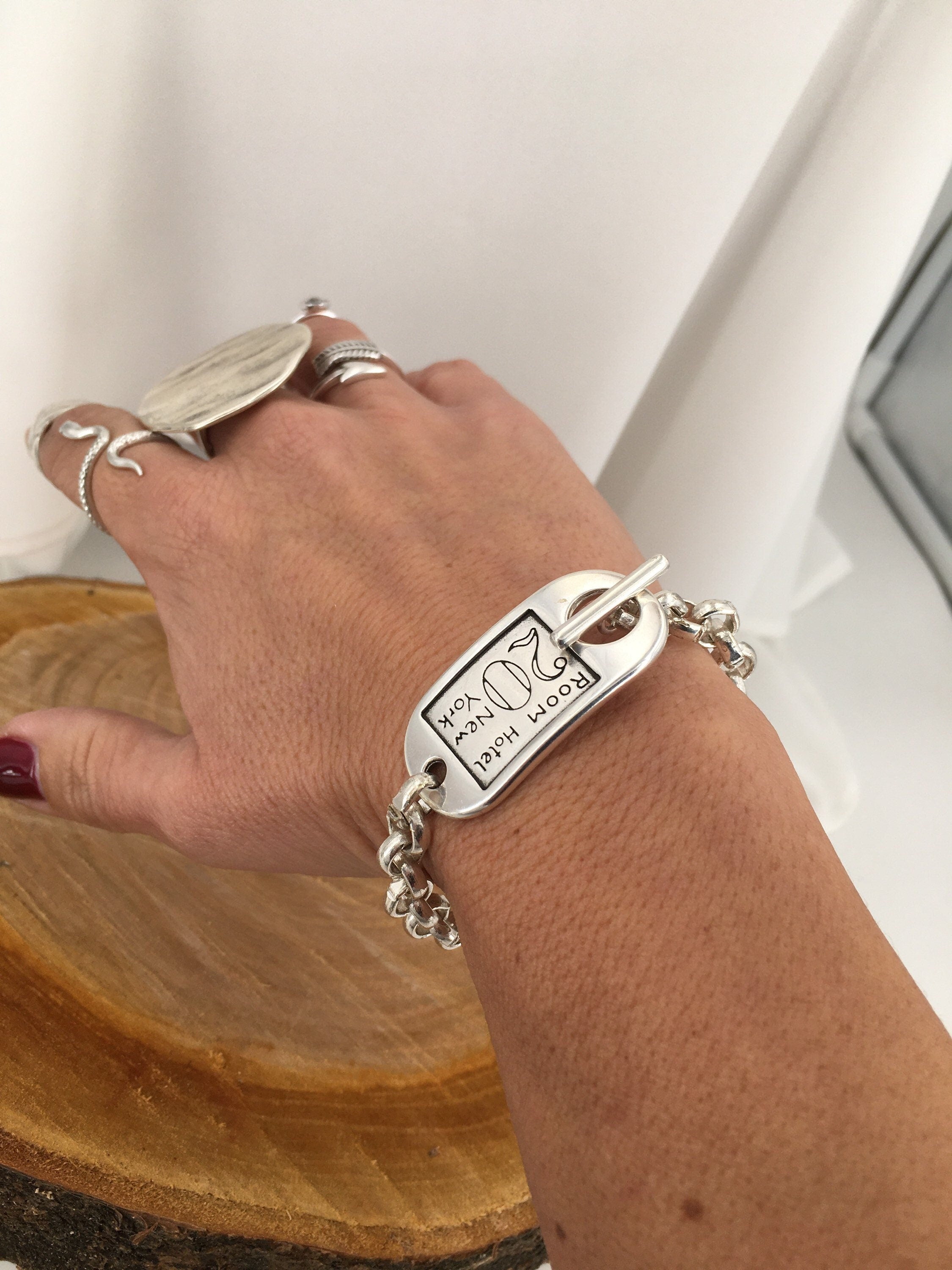Chunky silver chain bracelet, statement bracelet, bold chain bracelet, bulky bracelet, rock bracelet, ID Toggle bracelet, gift for her,