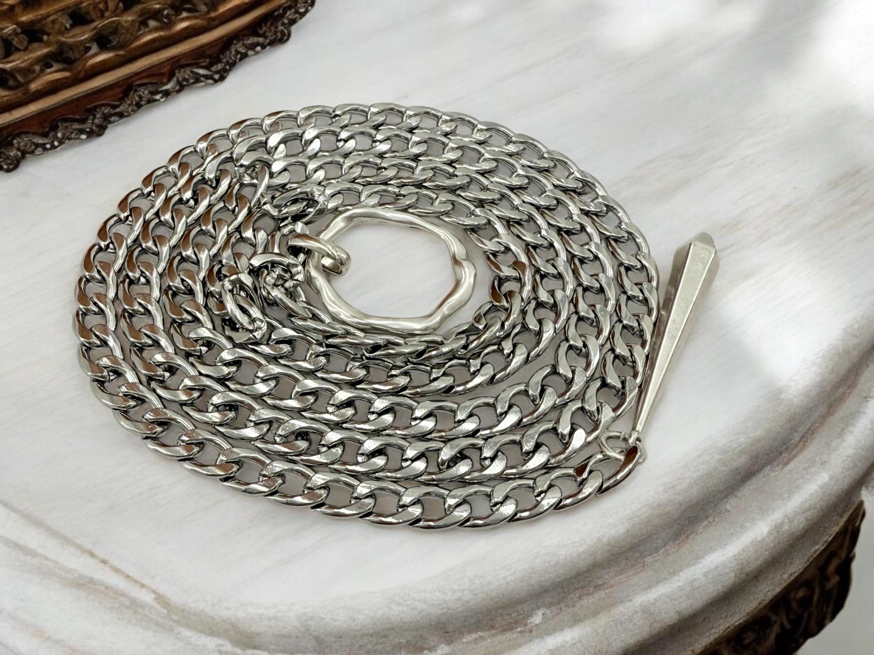 Silver antique adjustable chain Y necklace,  chunky chain silver lariat necklace, teardrop pendant layering necklace,