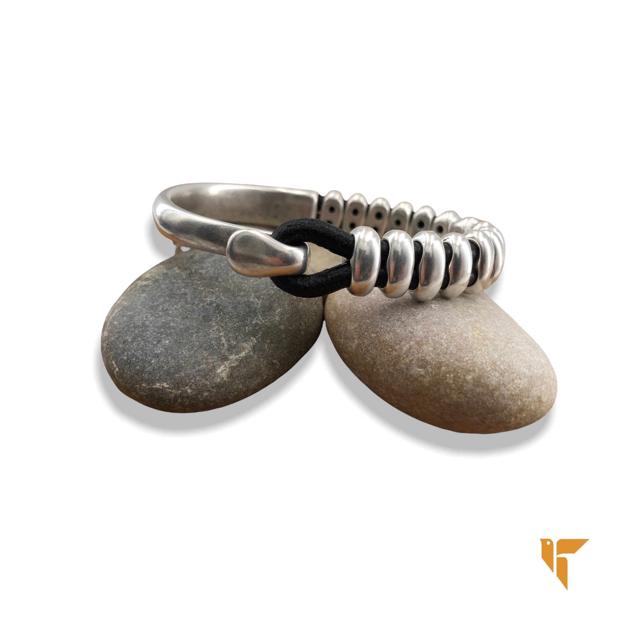 Men’s Leather Bracelet – Silver Bead Cuff – Rock & Surf Style – Industrial Unisex Jewelry – Handmade in Spain - ideal gift for him and her