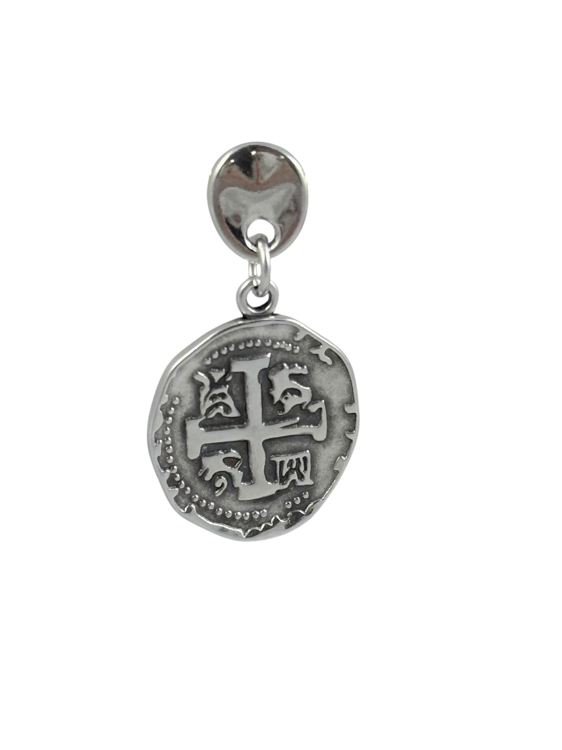 Silver plated drop coin earrings lightweight medieval style statement earrings