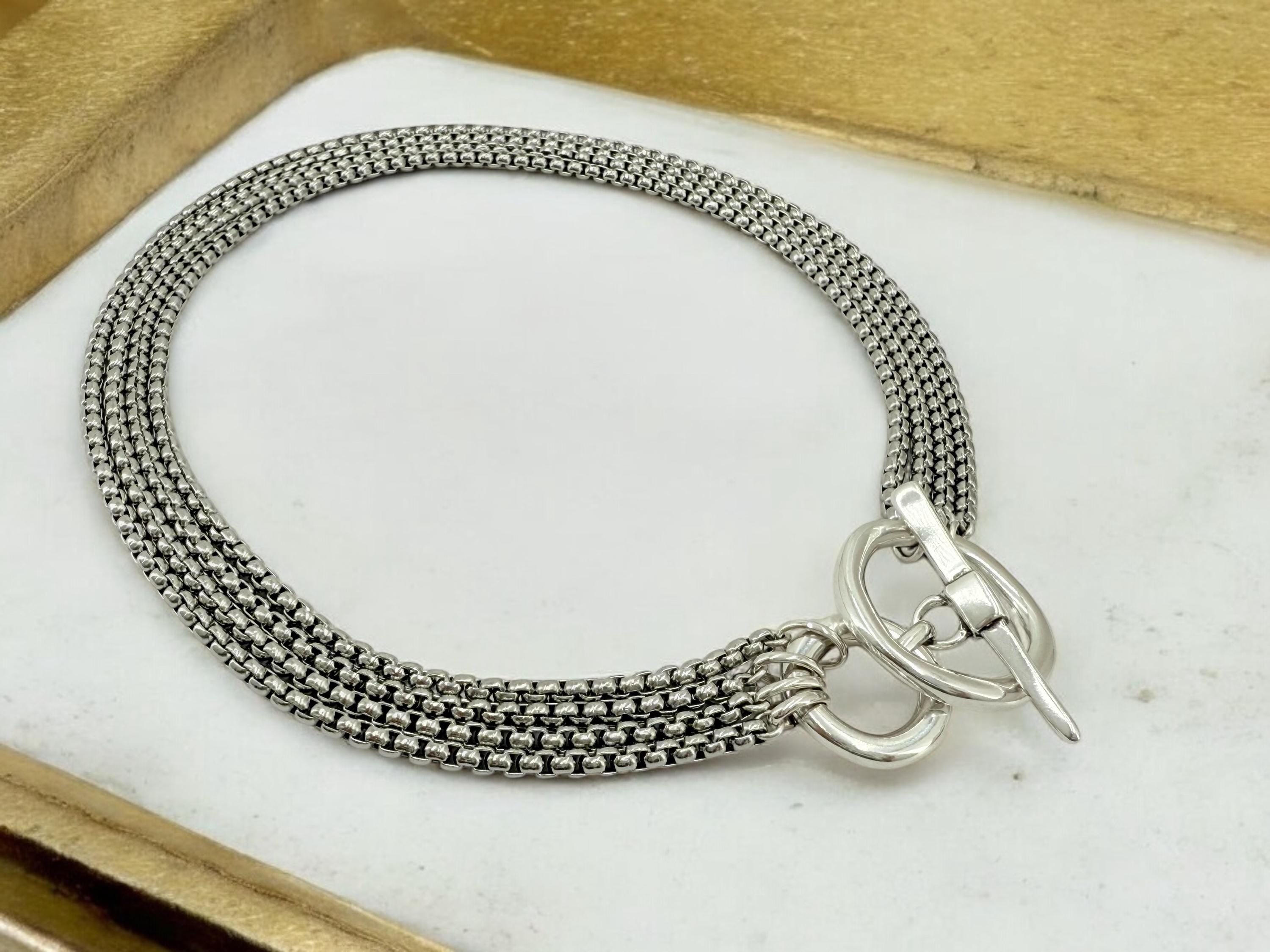 Multi stand silver chain toggle necklace, statement chunky handmade jewelry