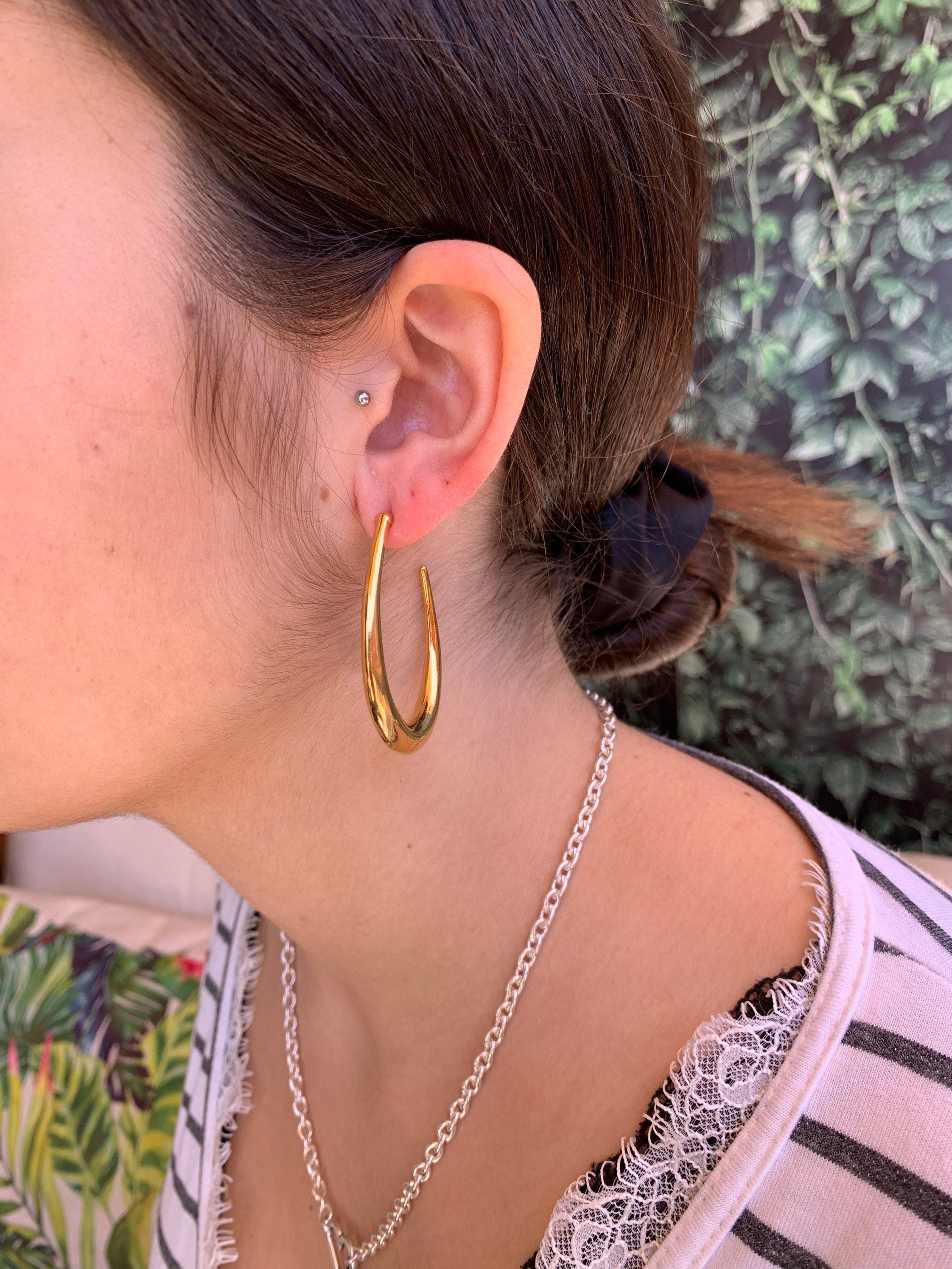 Oversized Oval chunky Hoop Earrings – Bold Sculptural Design in Silver or 24k Gold plated – Modern Statement Jewelry,