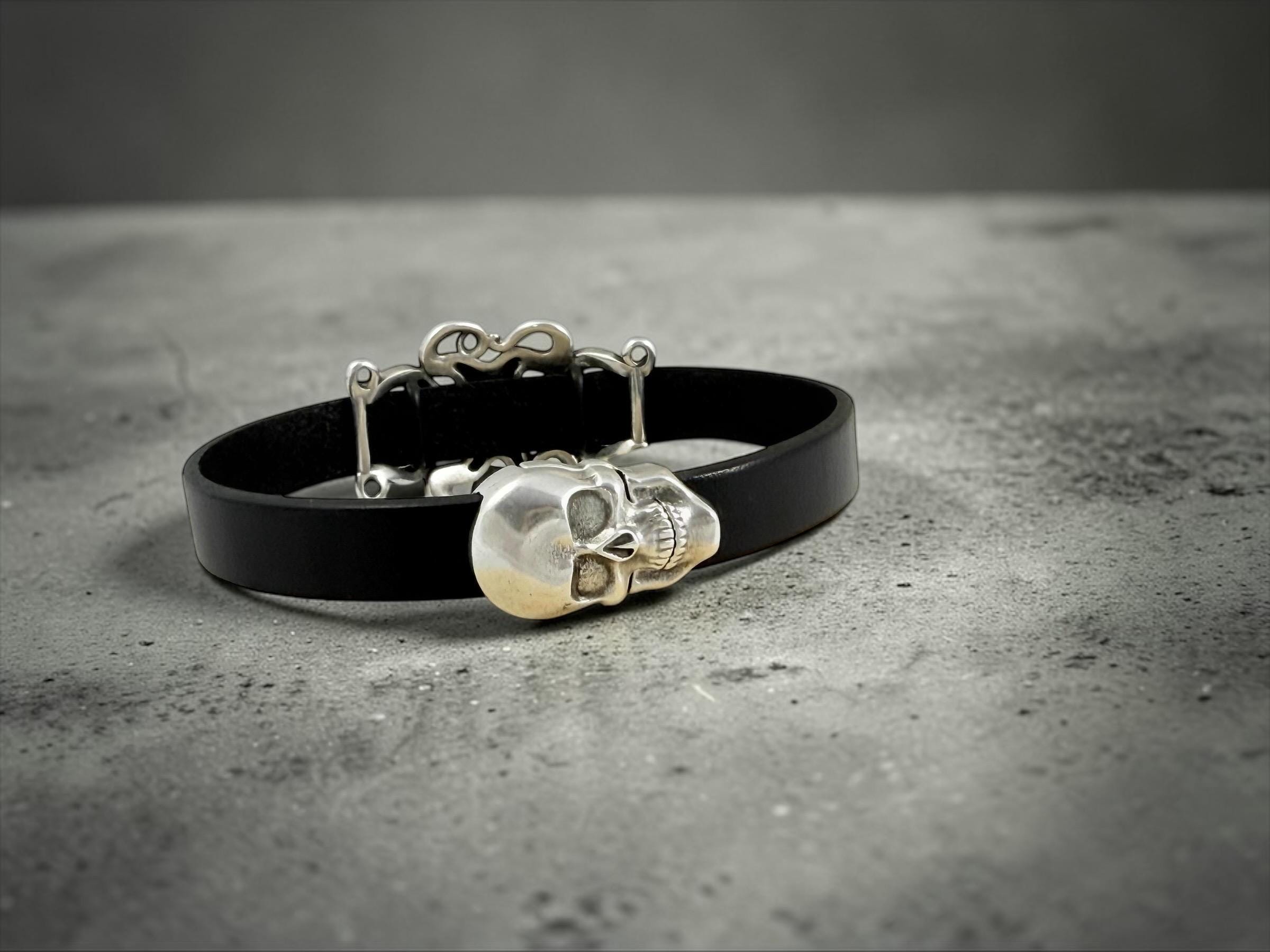 octopus unisex flat leather and silver bracelet with magnetic clasp ideal for birthday present for men and women, stylish leather bracelet