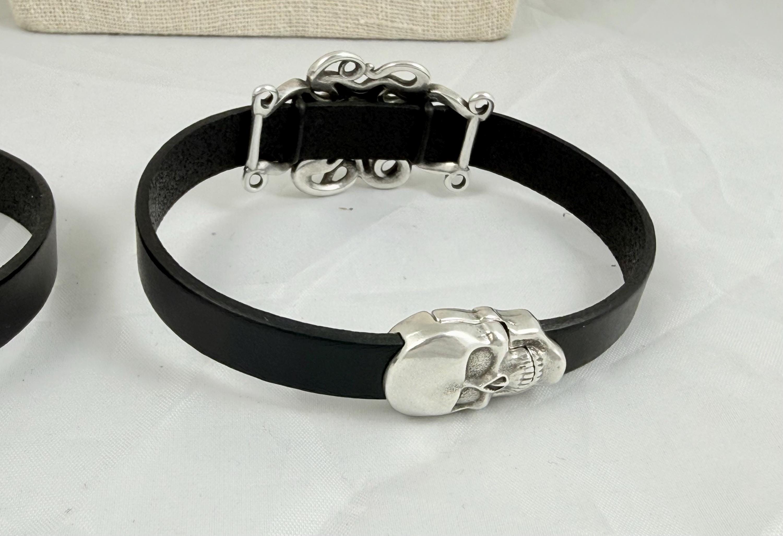 octopus unisex flat leather and silver bracelet with magnetic clasp ideal for birthday present for men and women, stylish leather bracelet