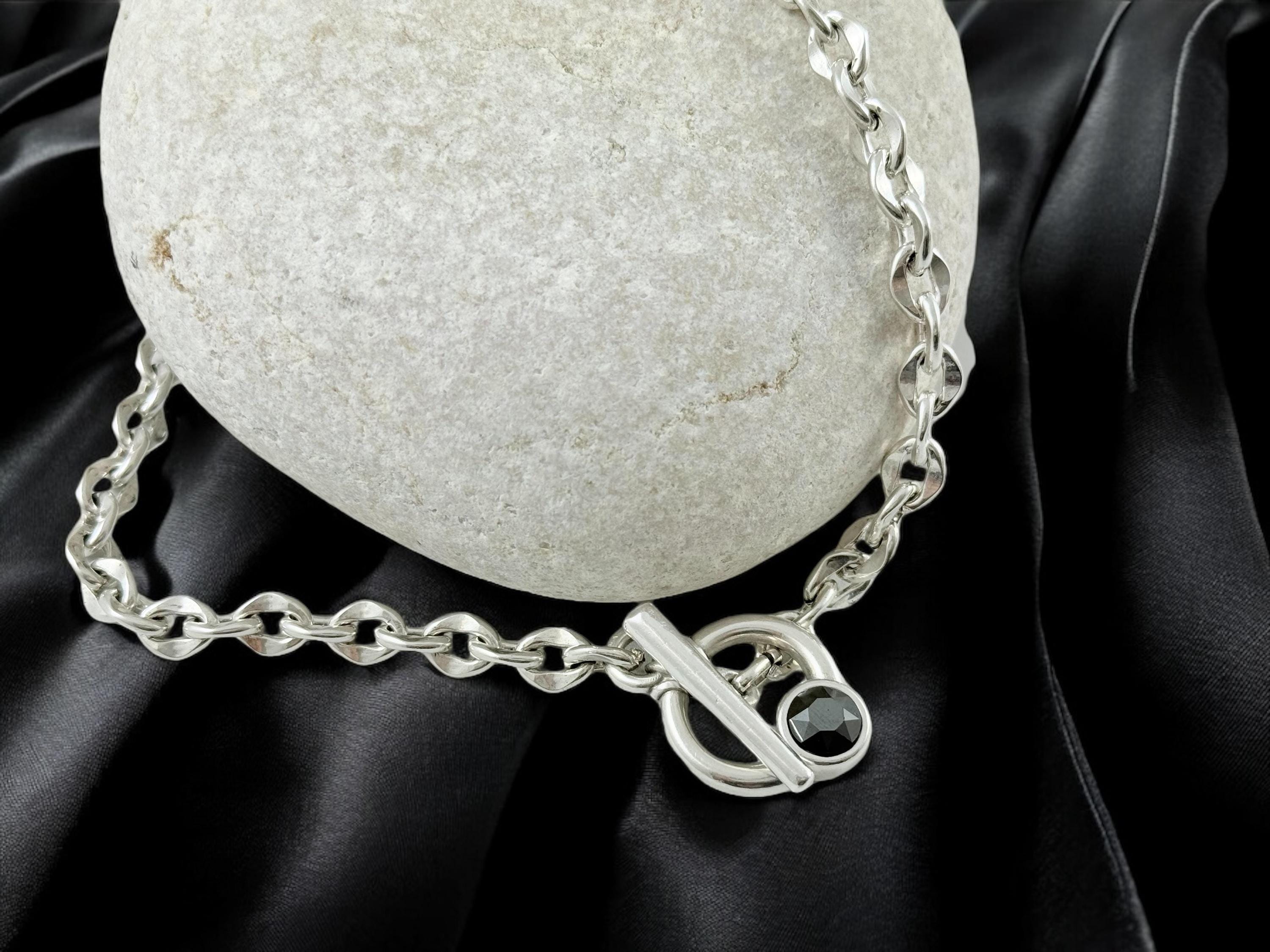 Silver chunky toggle necklace, chain necklace with Swarovski crystal, gift for her, , bold chain choker