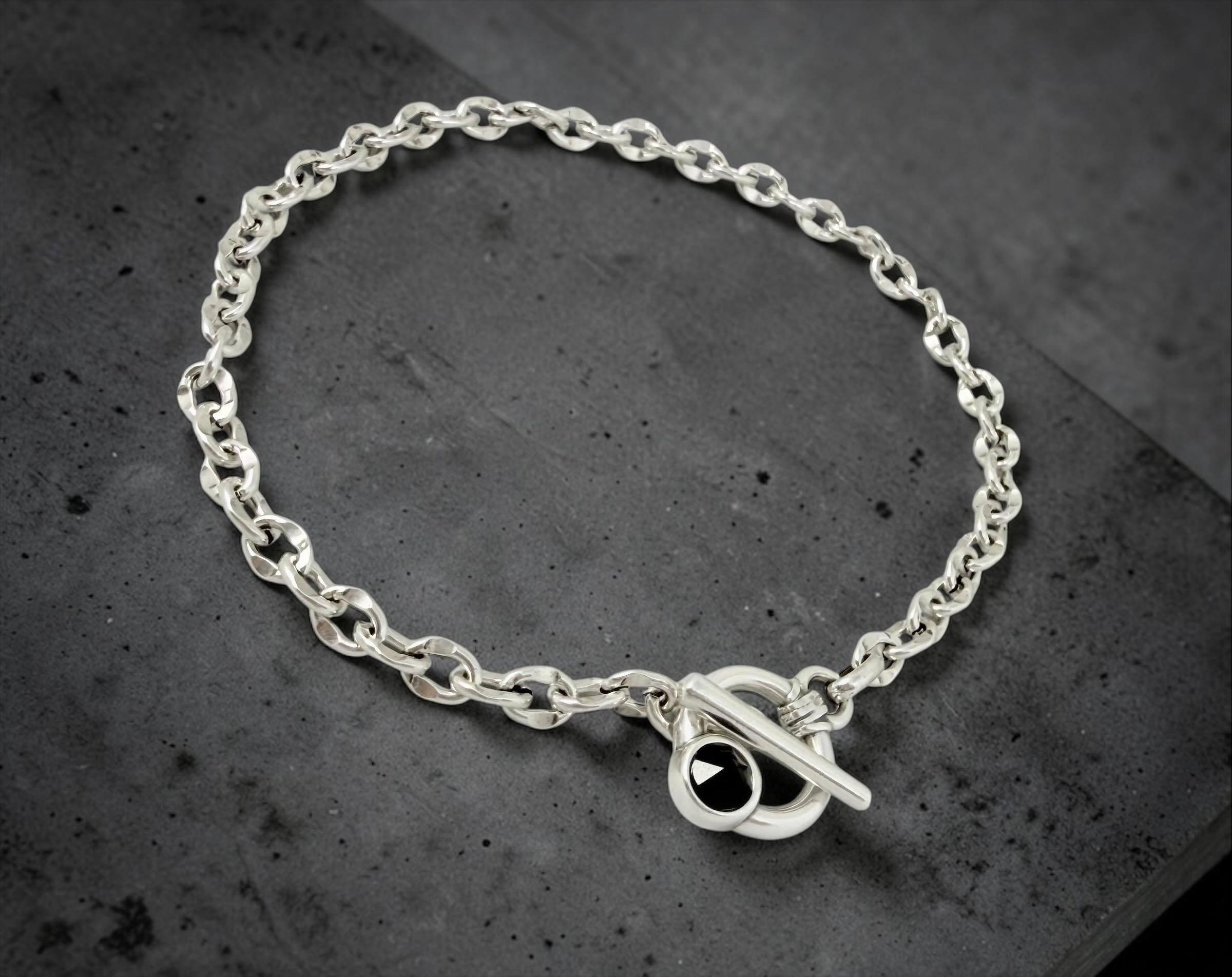 Silver chunky toggle necklace, chain necklace with Swarovski crystal, gift for her, , bold chain choker