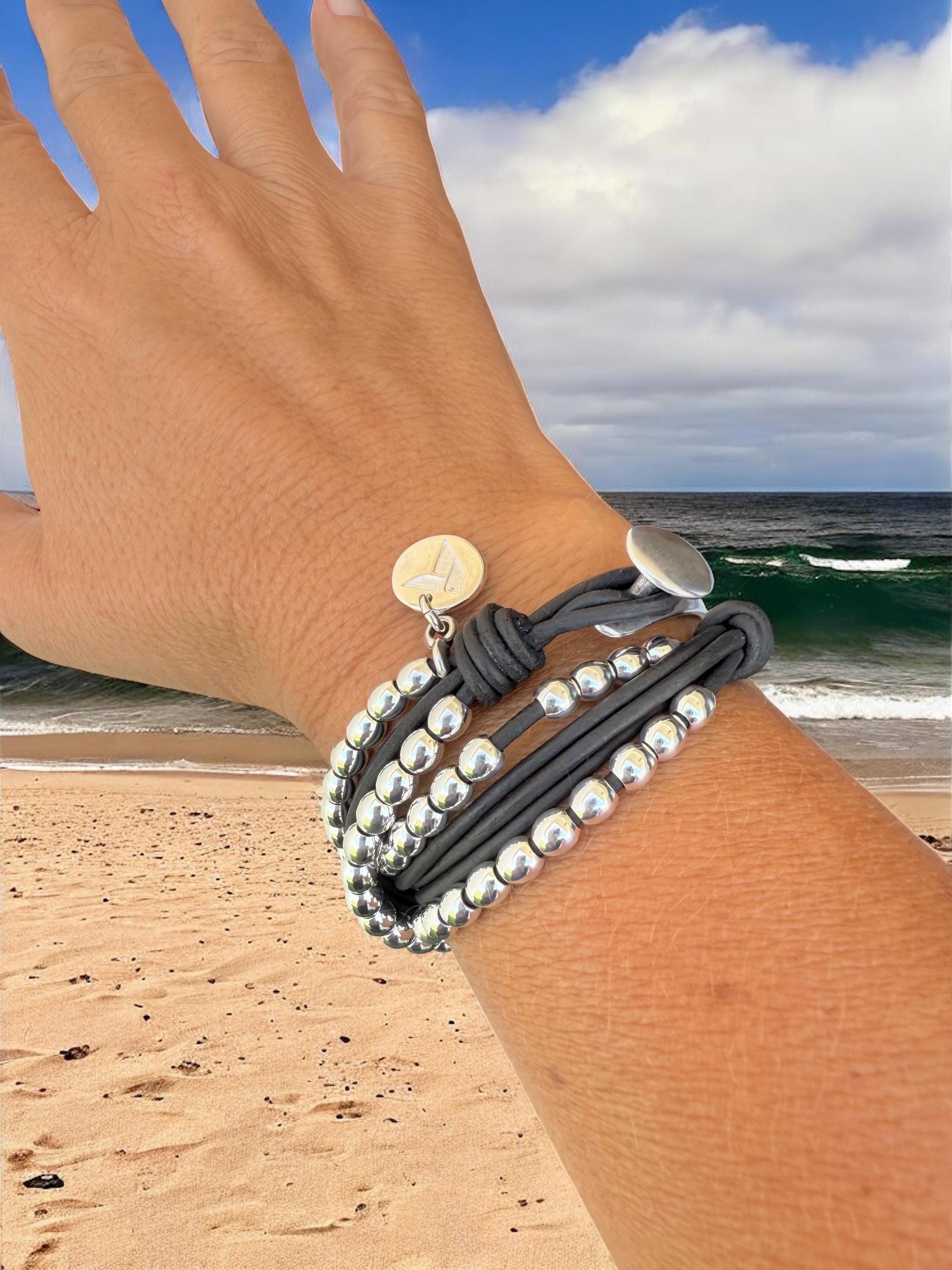 Layered Leather Bracelet with Silver Beads, Handmade Boho Cuff, Bold Chunky Jewelry, Tribal‑Inspired Accessories