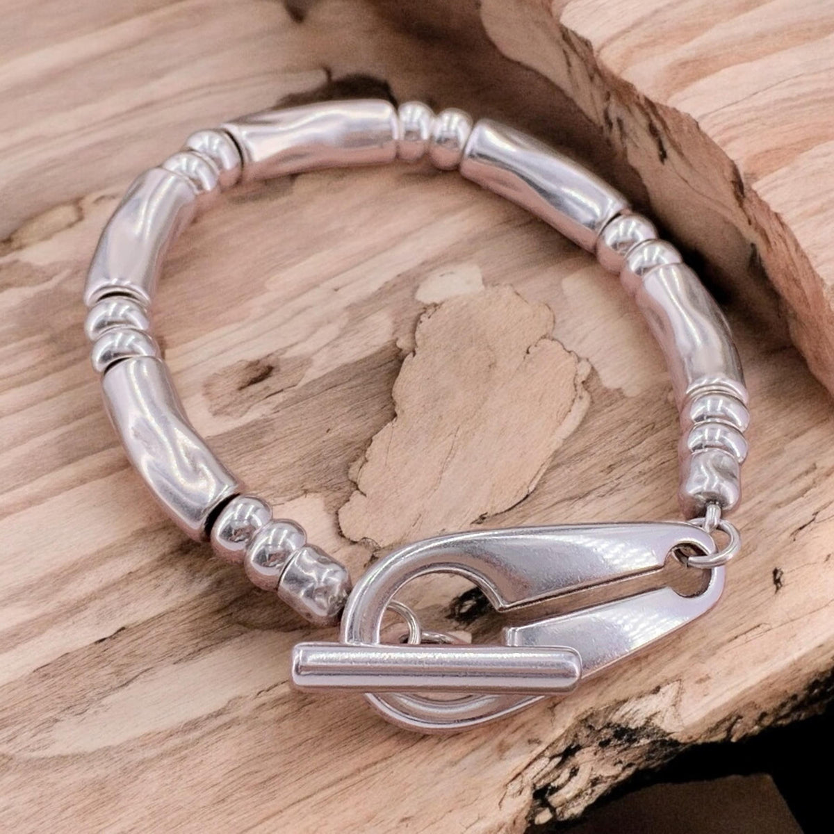Unisex Chunky Silver toggle clasp Bracelet, Bold Sculptural Handmade Statement Jewelry