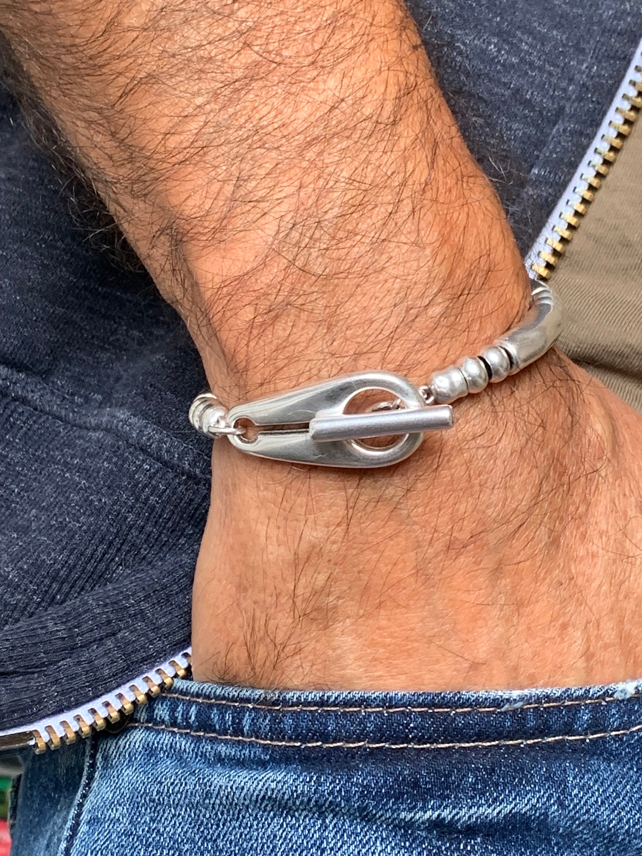 Unisex Chunky Silver toggle clasp Bracelet, Bold Sculptural Handmade Statement Jewelry