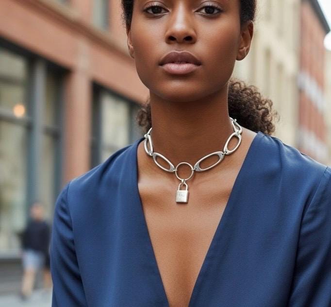 Adjustable chunky silver choker with padlock pendant, custom jewelry