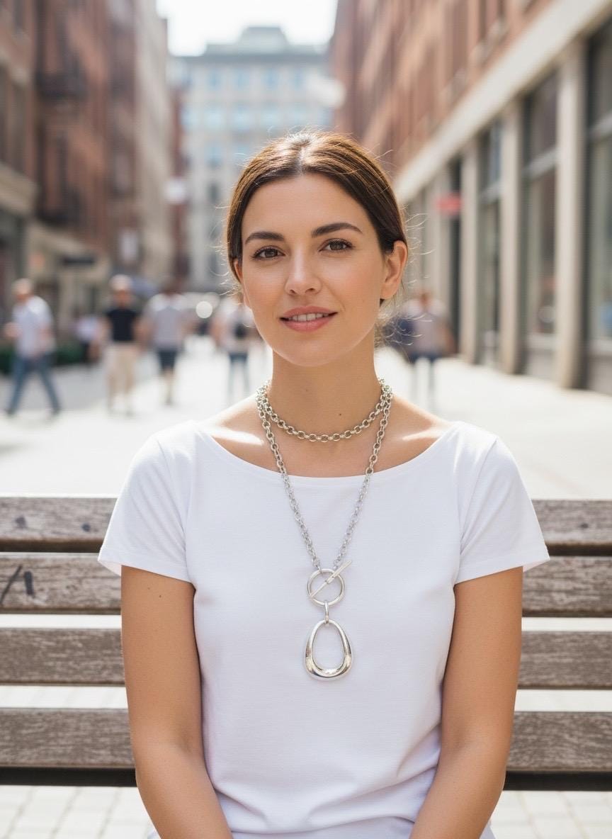 Layered toggle clasp statement pendant necklace, large o double chain versatile design, custom jewelry