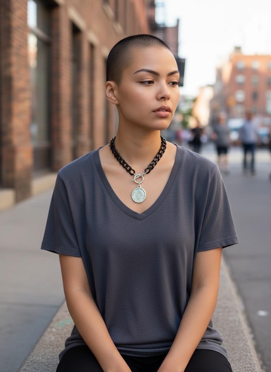 Chunky black chain coin pendant toggle clasp necklace