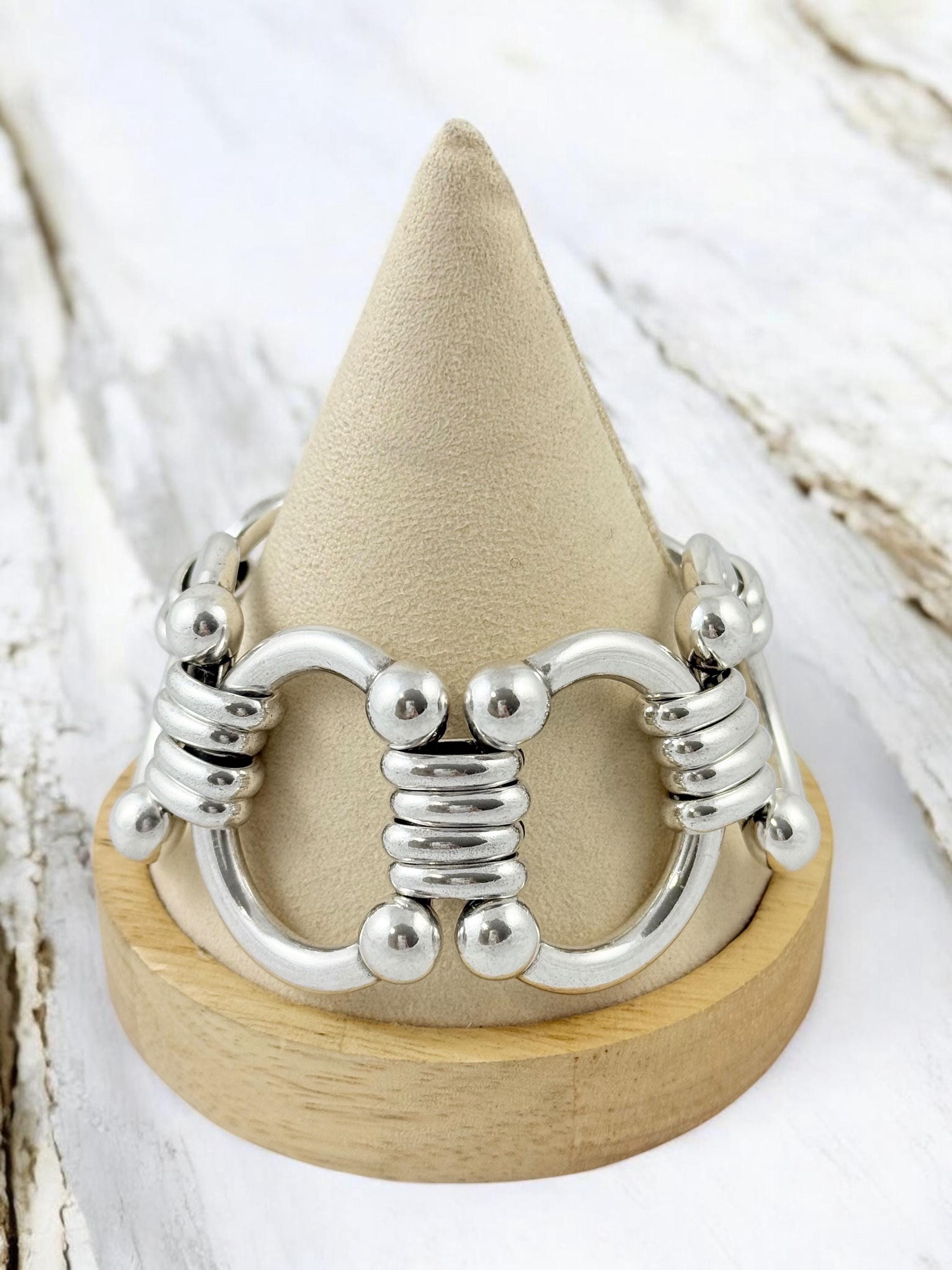 Chunky Silver-Plated Equestrian Link Bracelet – Bold Statement Chain – Adjustable Fit for larger wrist