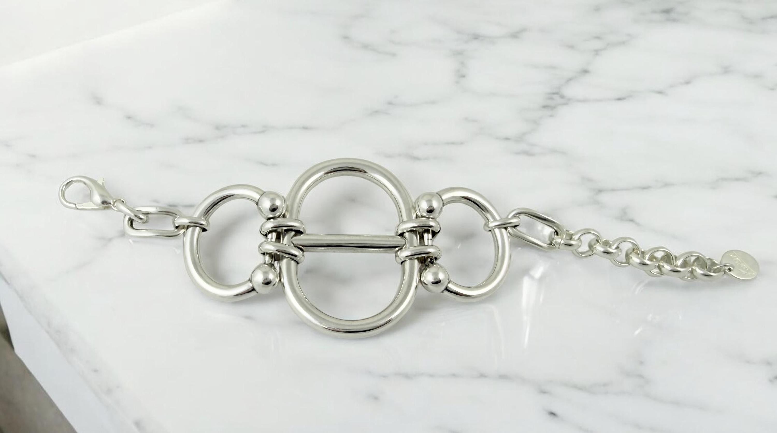 Chunky Silver bold central Mariner Link Bracelet – Bold Statement Jewelry – Adjustable Fit
