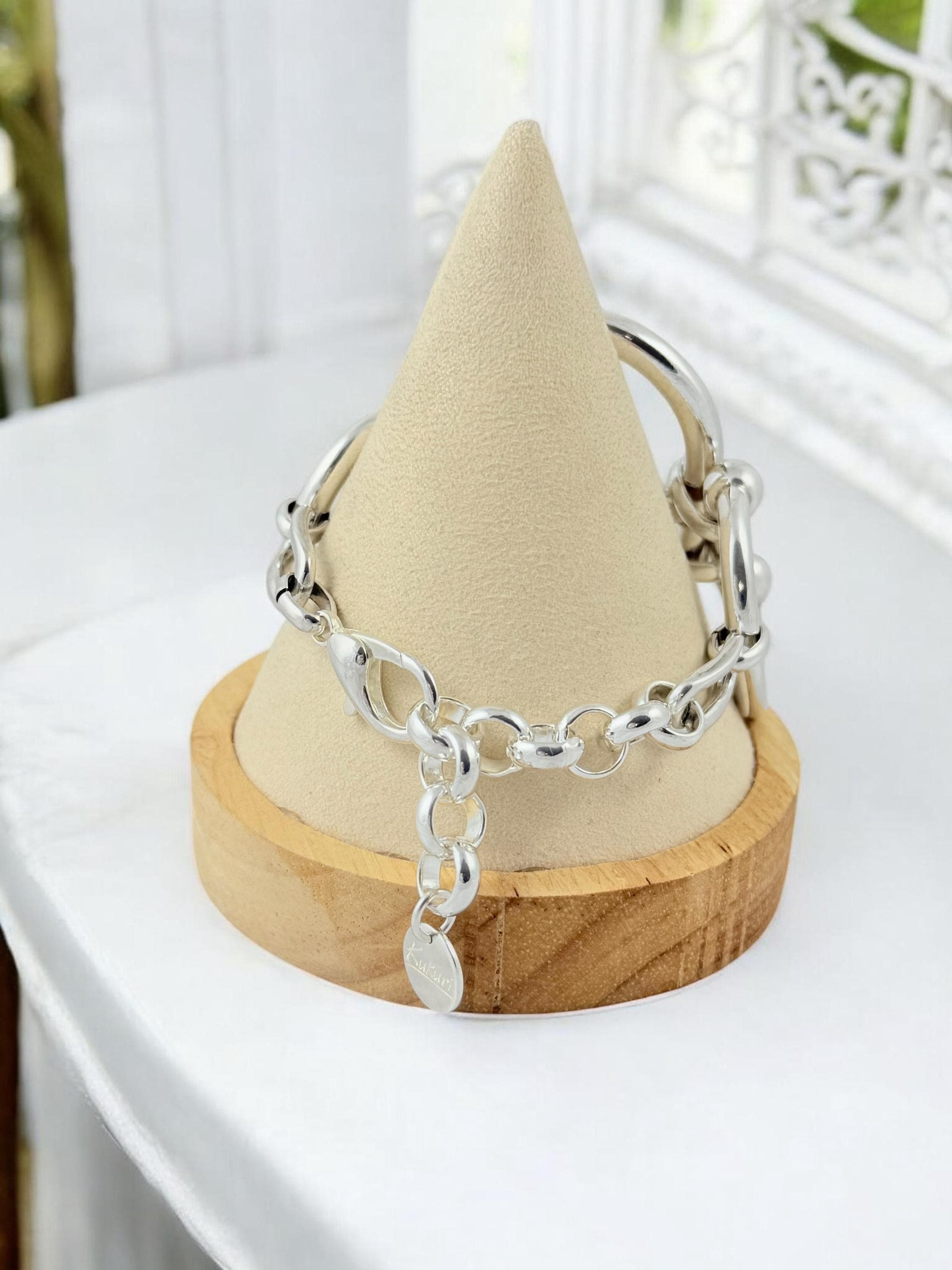 Chunky Silver bold central Mariner Link Bracelet – Bold Statement Jewelry – Adjustable Fit