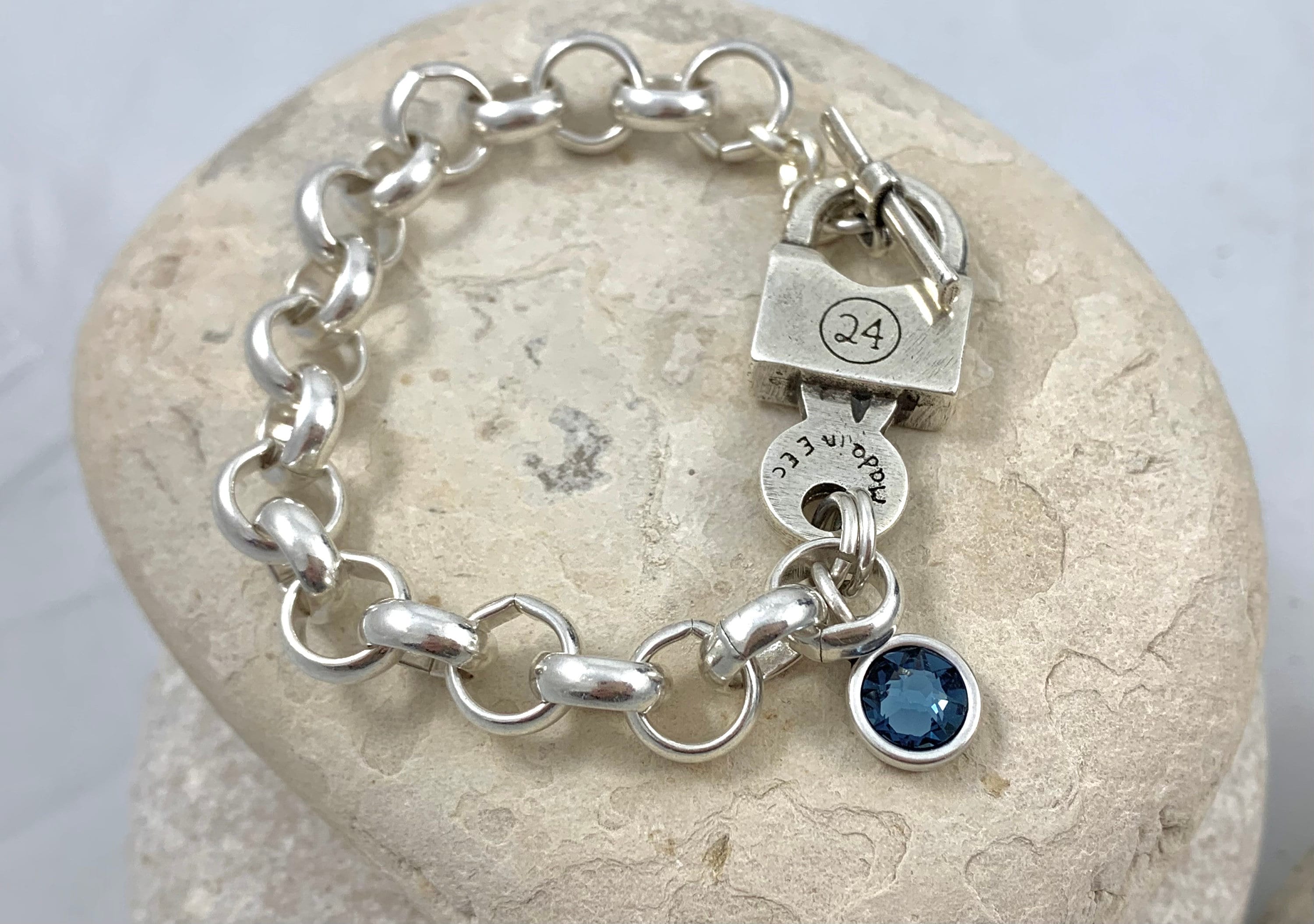 Oversized thick chain womens padlock bracelet| chunky key-lock Cuban link chain bracelet| edgy style silver curb chain cuff bracelet