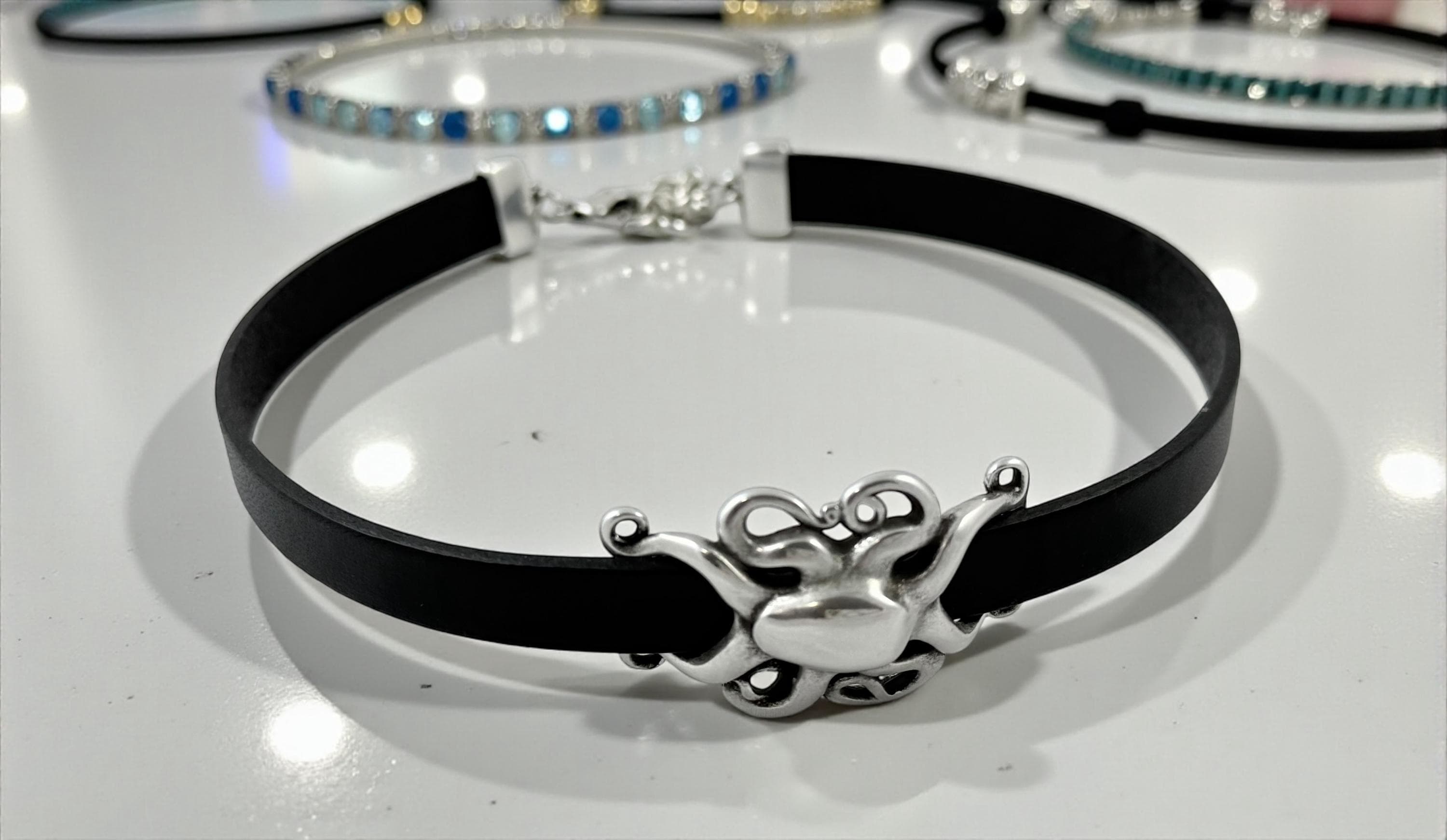 Black Leather Octopus Choker – Adjustable Statement Necklace – Handmade jewelry