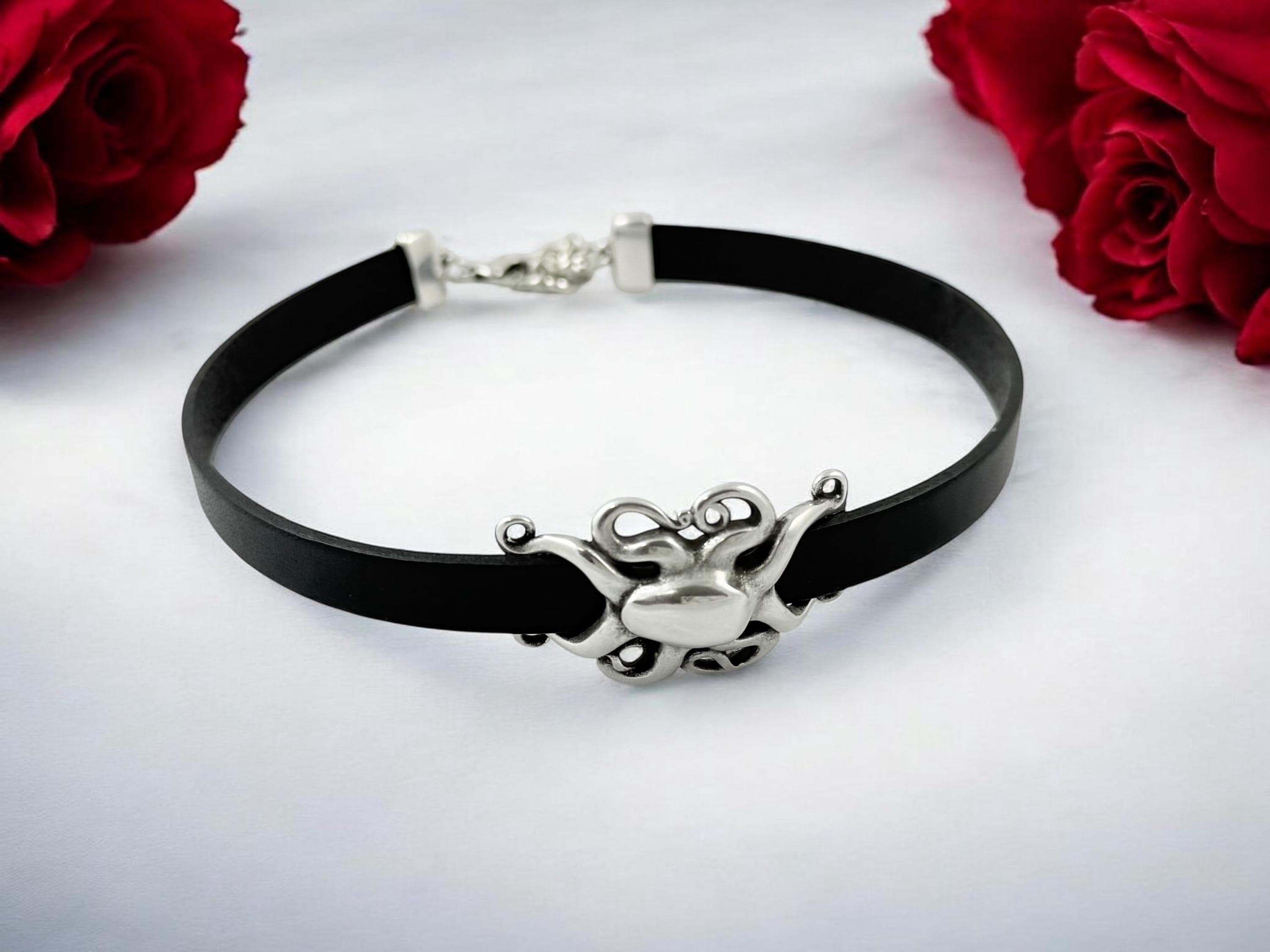 Black Leather Octopus Choker – Adjustable Statement Necklace – Handmade jewelry