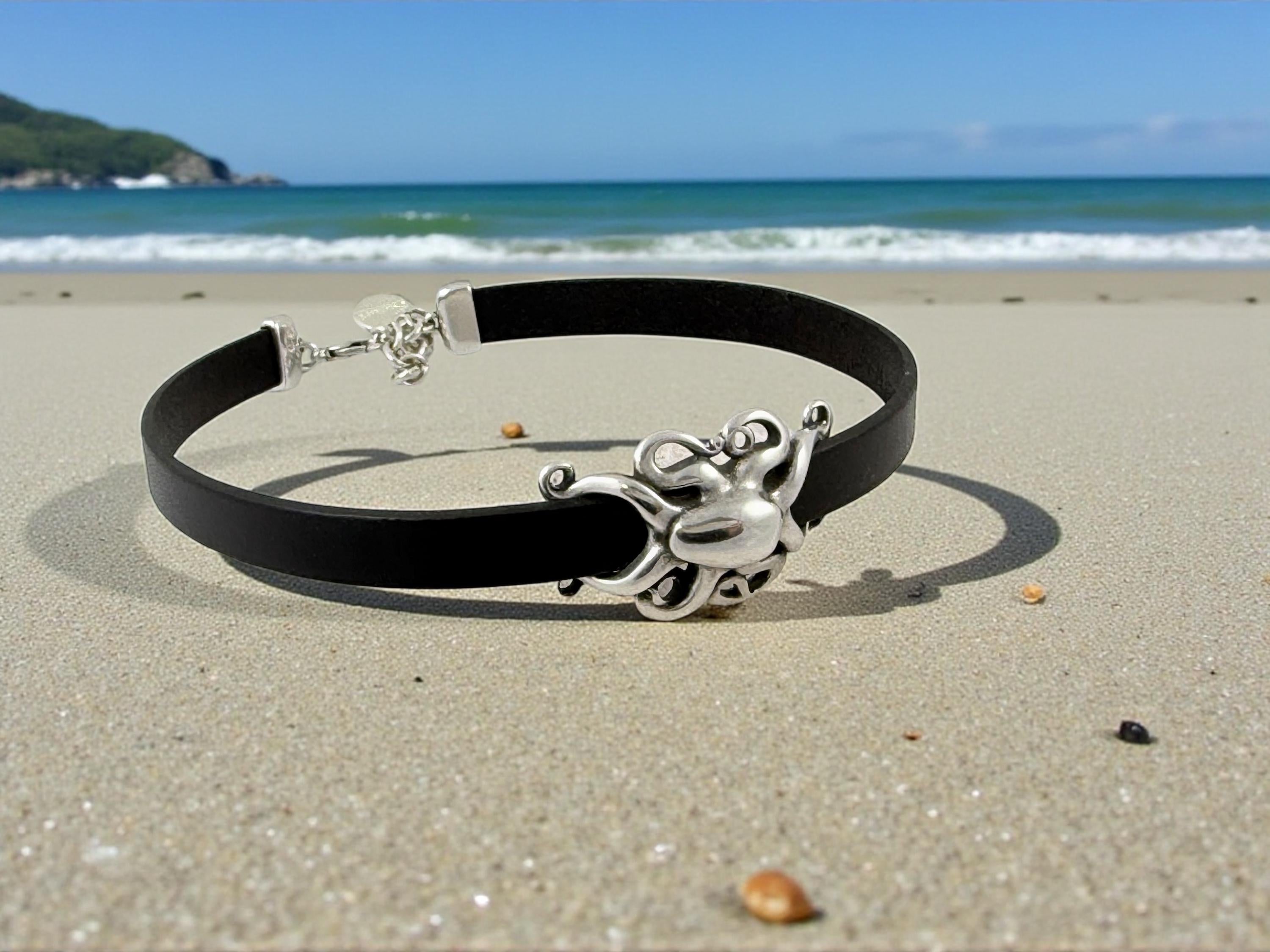 Black Leather Octopus Choker – Adjustable Statement Necklace – Handmade jewelry