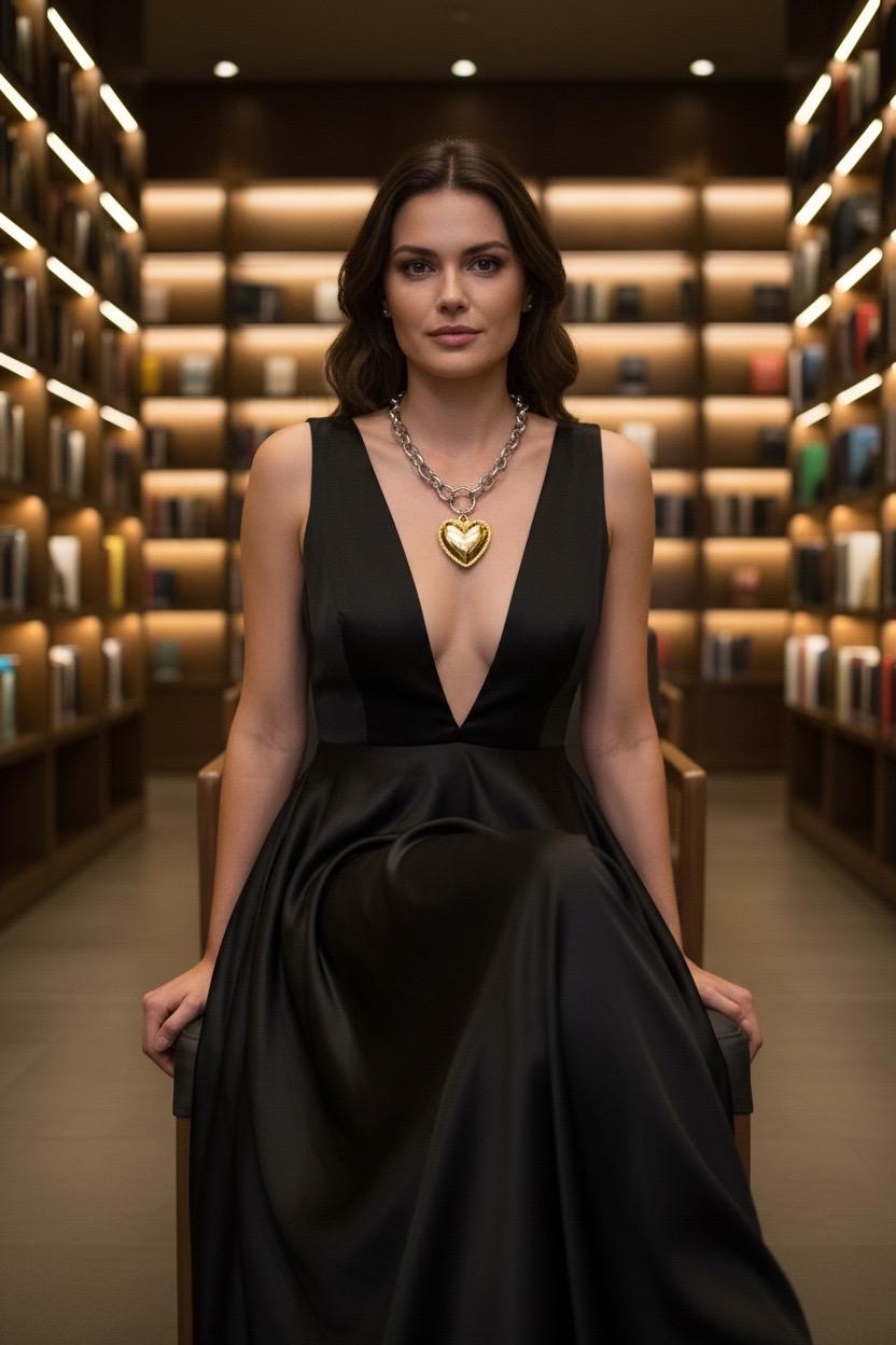 Silver chunky chain necklace with statement gold heart pendant, silver and gold necklace, bold chain necklace, chunky pendant necklace,