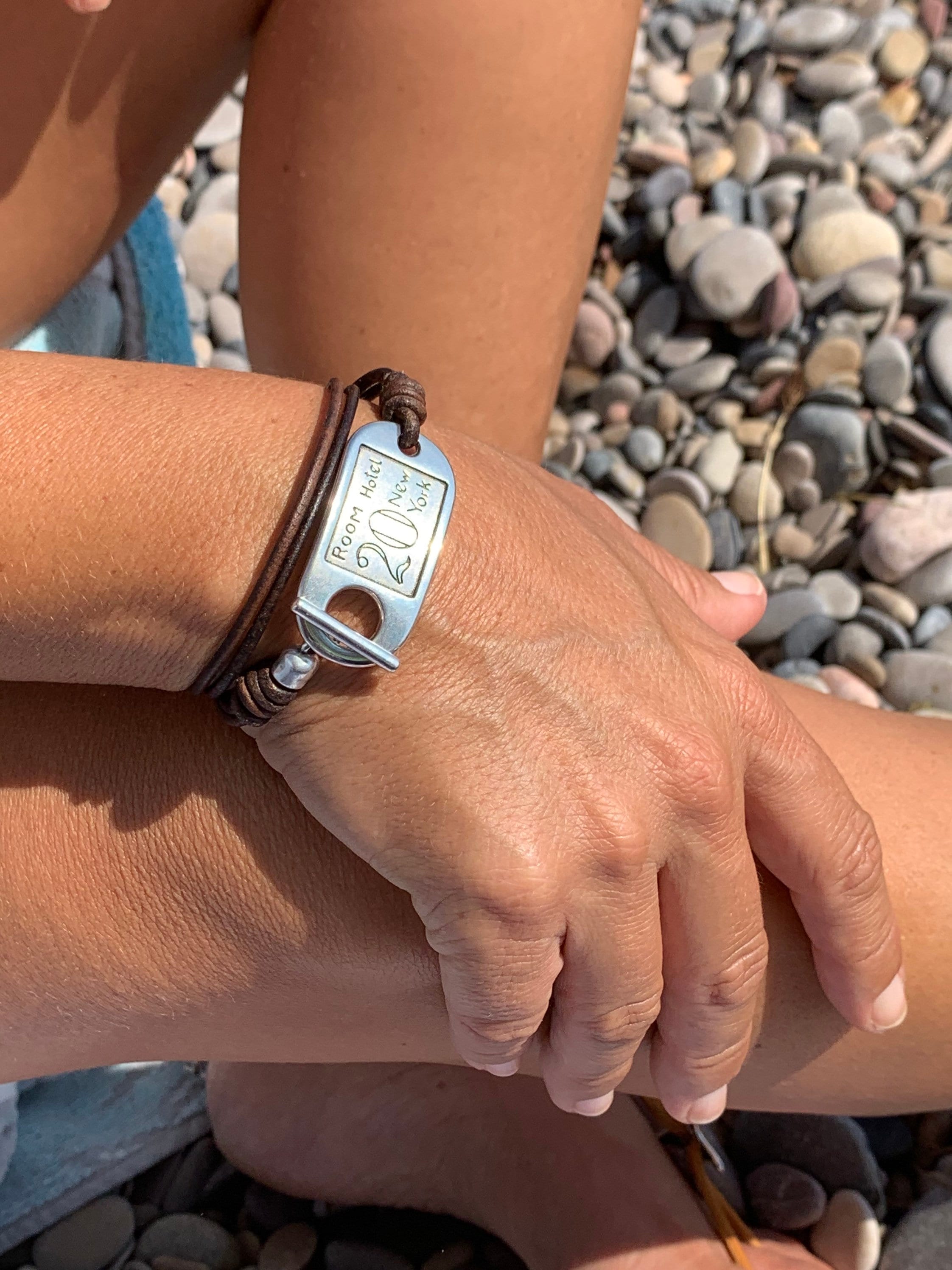 Boho Multi-Strand Leather Bracelet – Toggle Clasp with ID Charm – Handmade Wrap Bracelet in Silver and Spanish Leather,