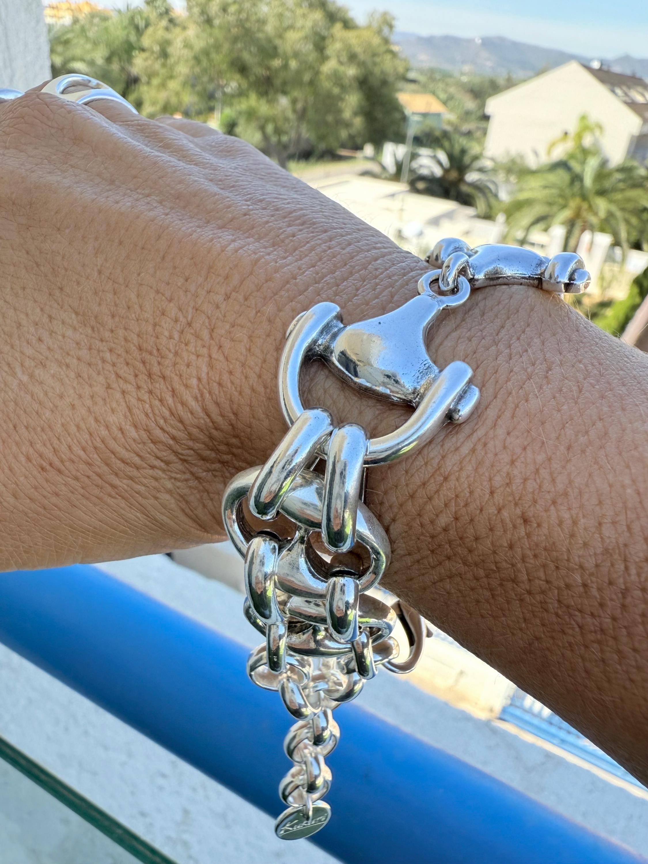 Chubky silver bracelet with mariner links chain and equestrian bit motive - statement handmade jewelry