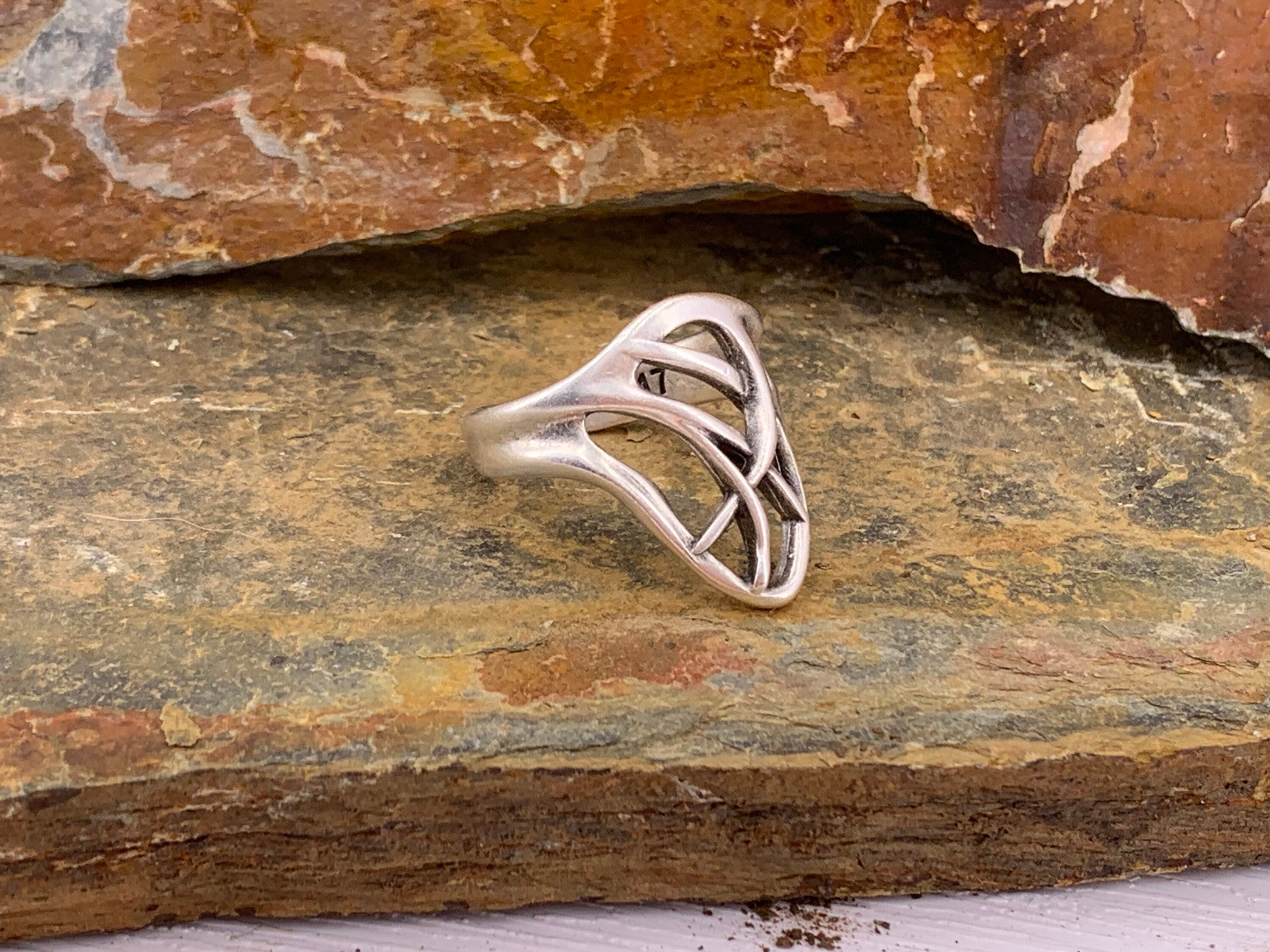 Silver carved wide ring - statement adjustable bohemian ring