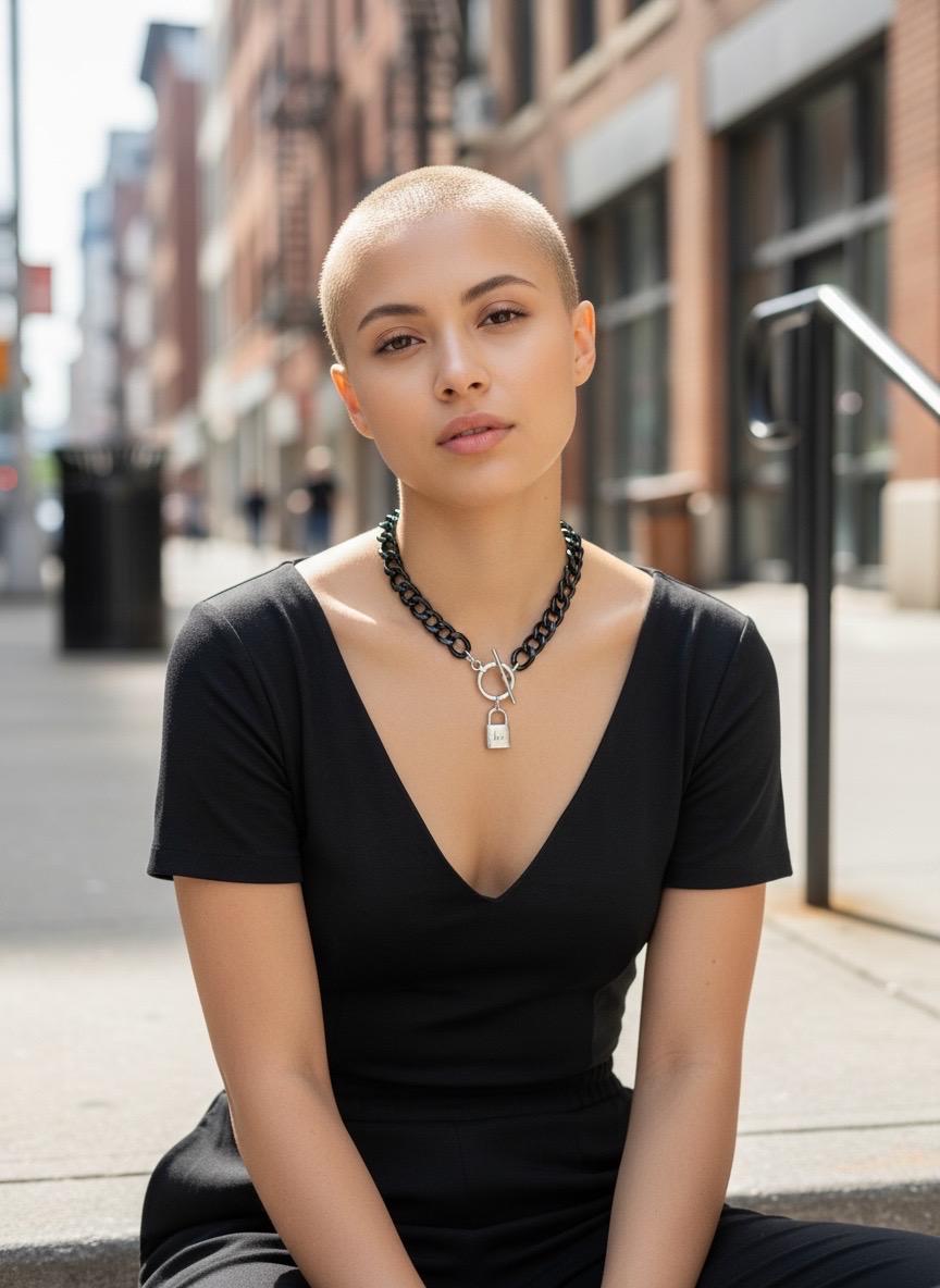 Chunky aluminum black chain necklace with silver toggle clasp and “love” padlock pendant