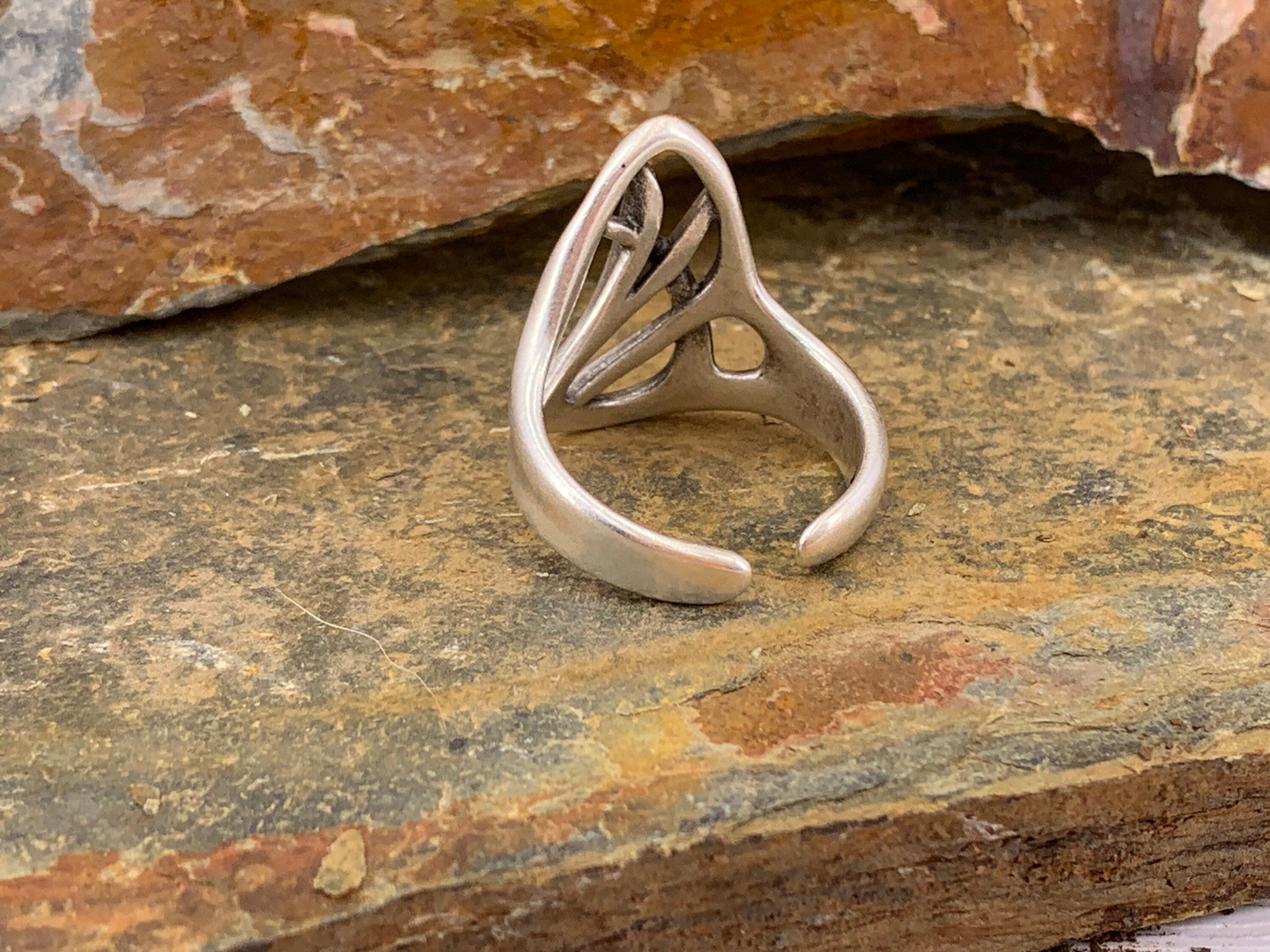 Silver carved wide ring - statement adjustable bohemian ring